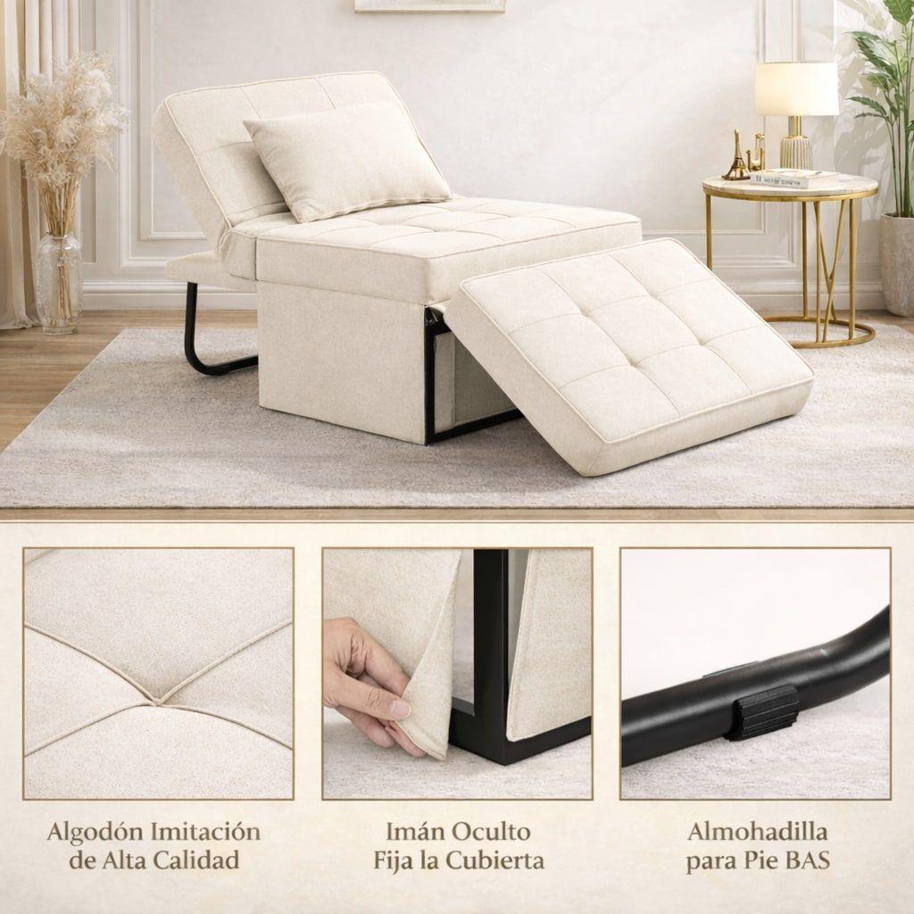Sofá Cama Multifuncional 4 Modos Reclinable 4en1 Convertible Beige Liso-7