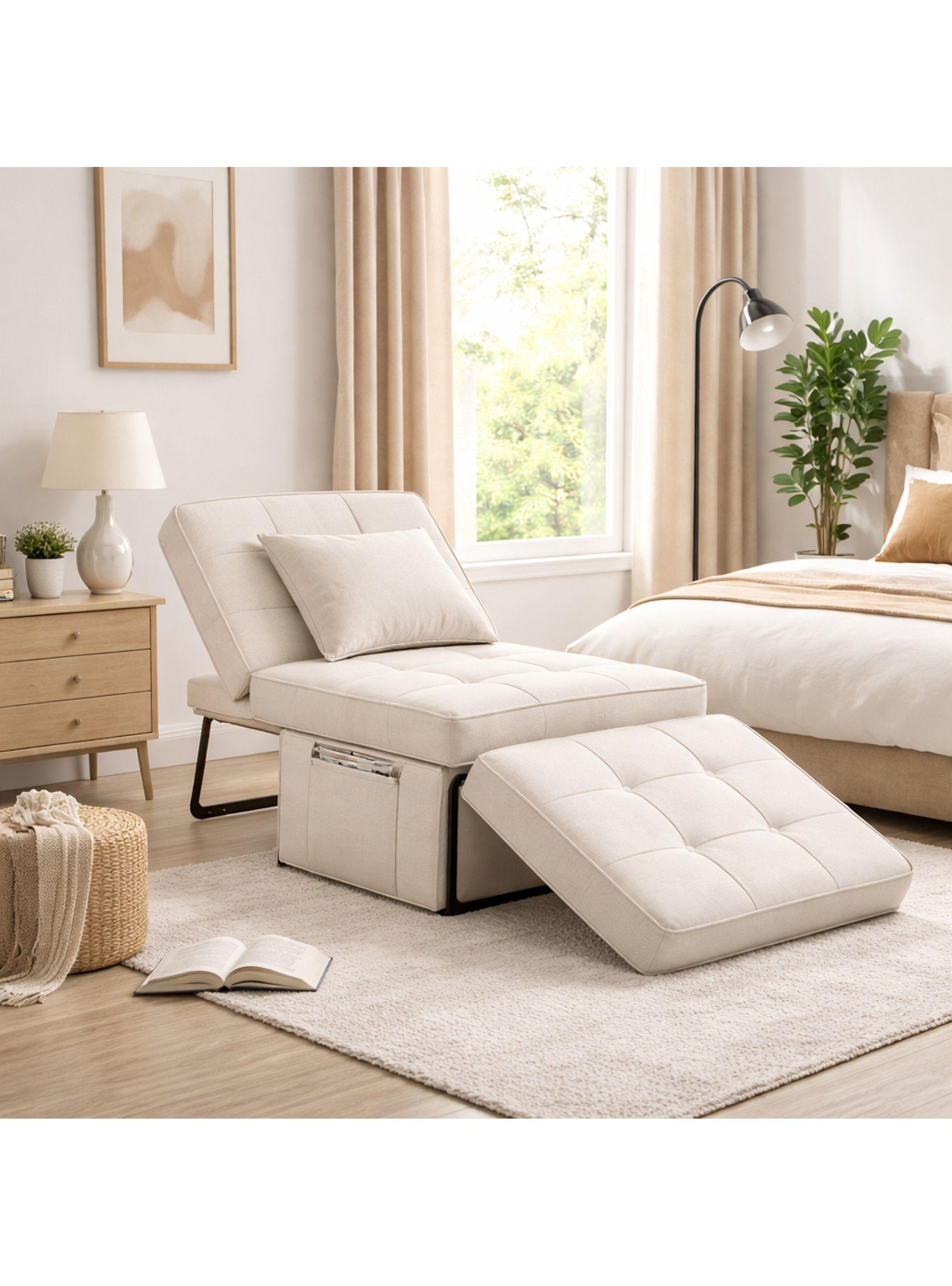 Sofá Cama Multifuncional 4 Modos Reclinable 4en1 Convertible Beige Liso-0