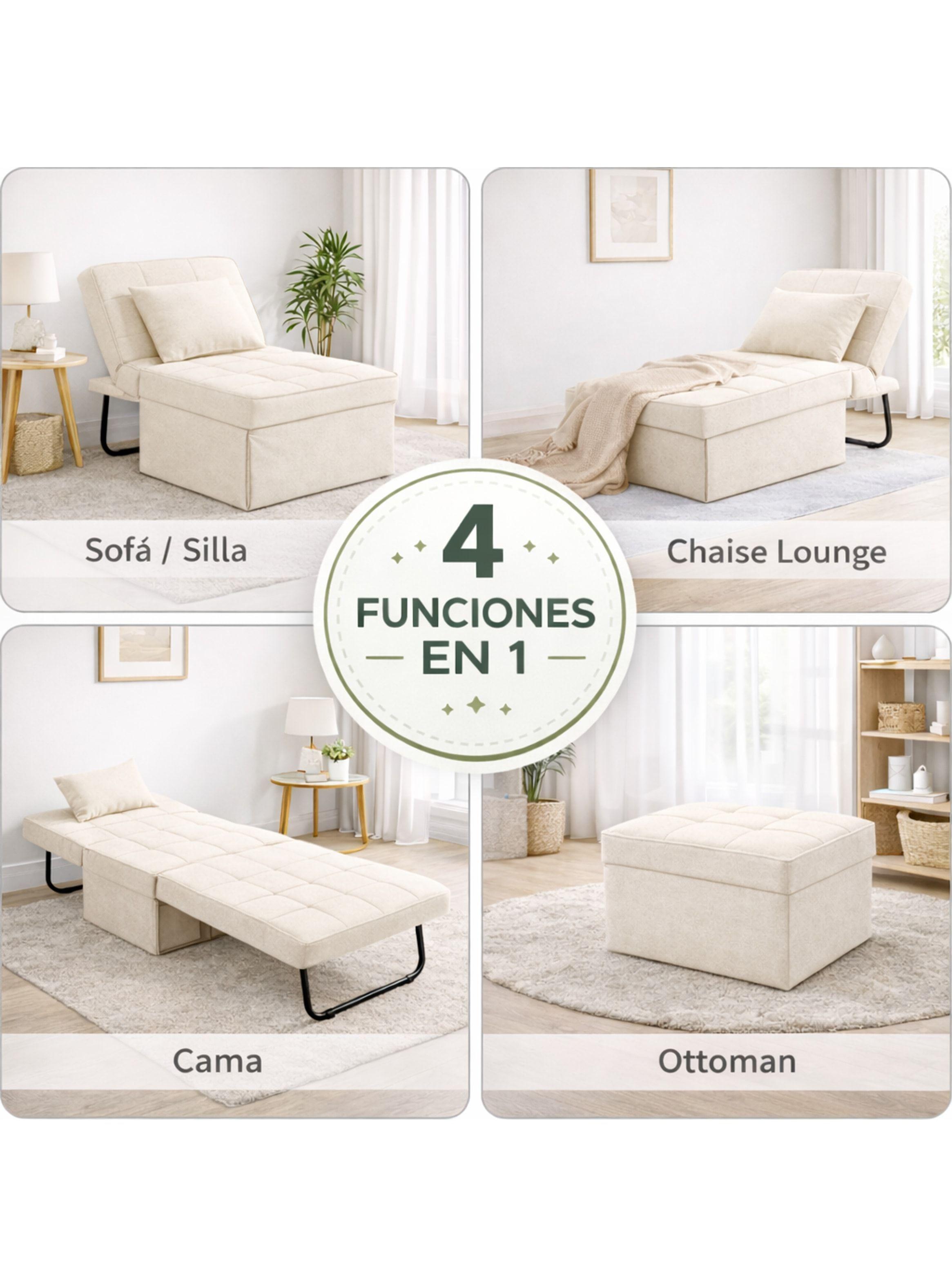 Sofá Cama Multifuncional 4 Modos Reclinable 4en1 Convertible Beige Liso-1