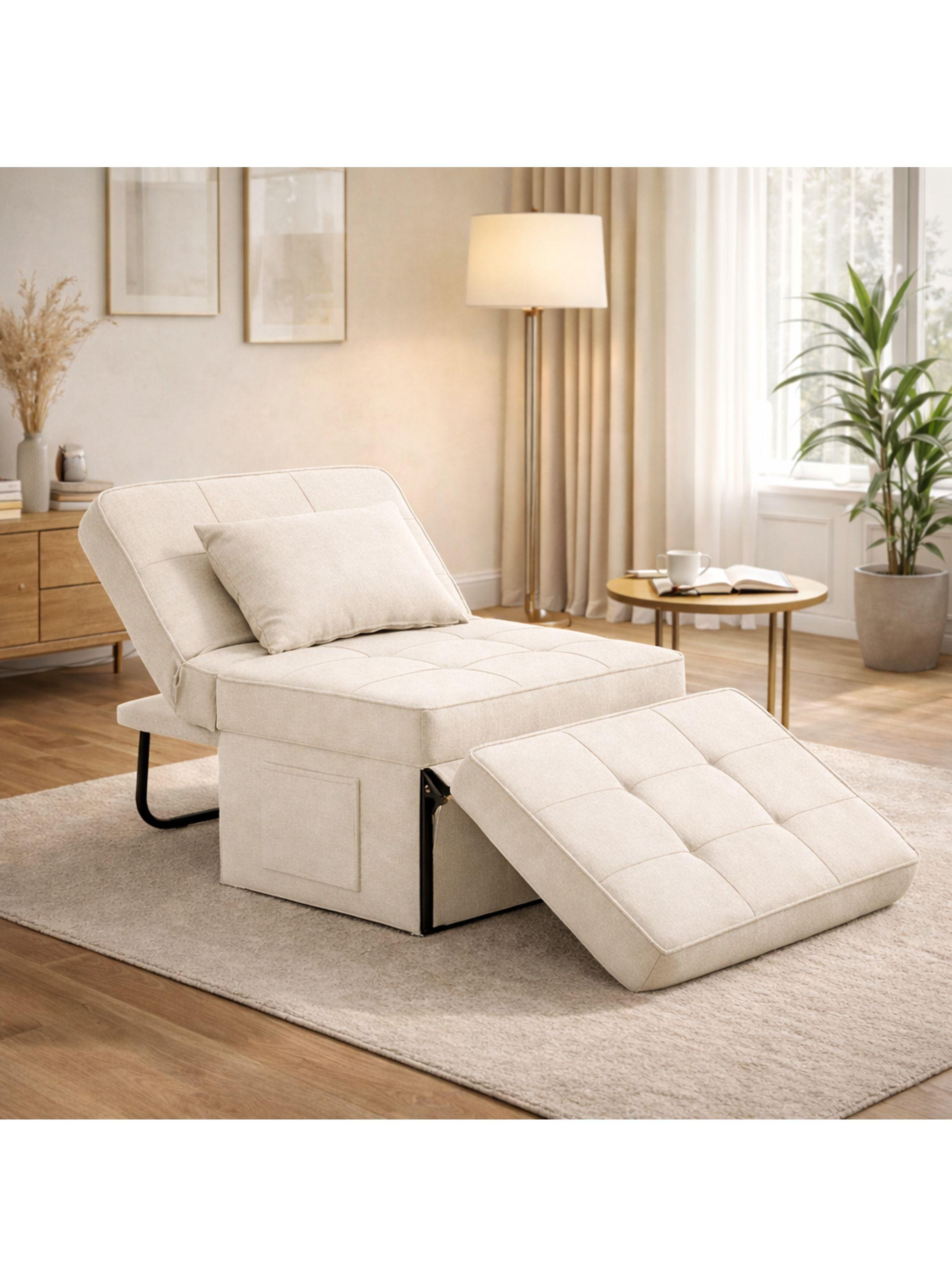 Sofá Cama Multifuncional 4 Modos Reclinable 4en1 Convertible Beige Liso-3