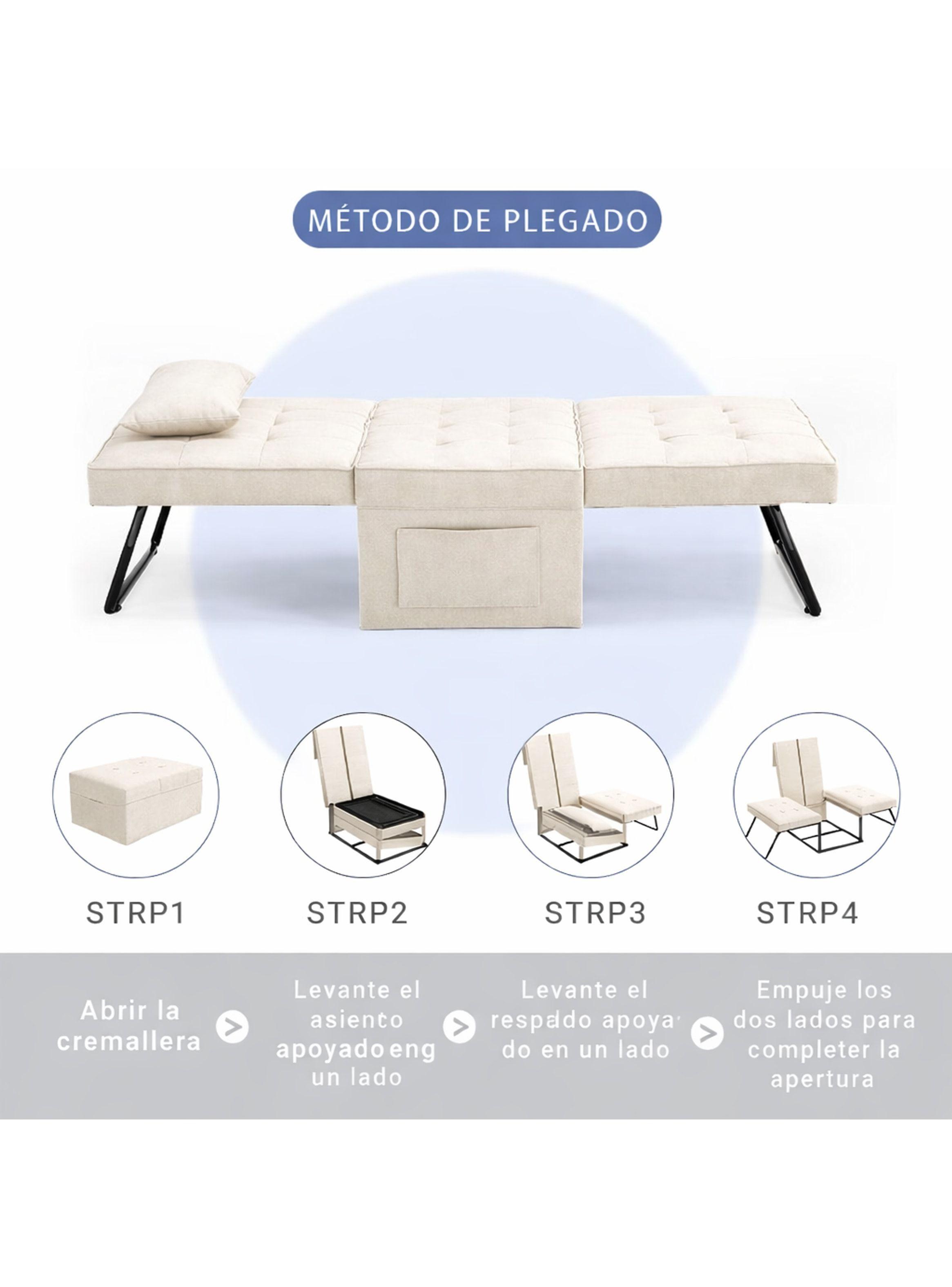Sofá Cama Multifuncional 4 Modos Reclinable 4en1 Convertible Beige Liso-4
