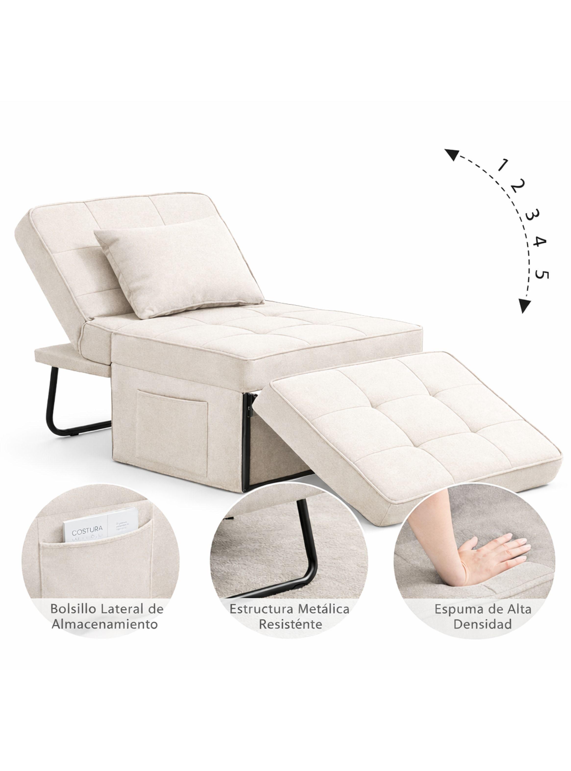 Sofá Cama Multifuncional 4 Modos Reclinable 4en1 Convertible Beige Liso-5