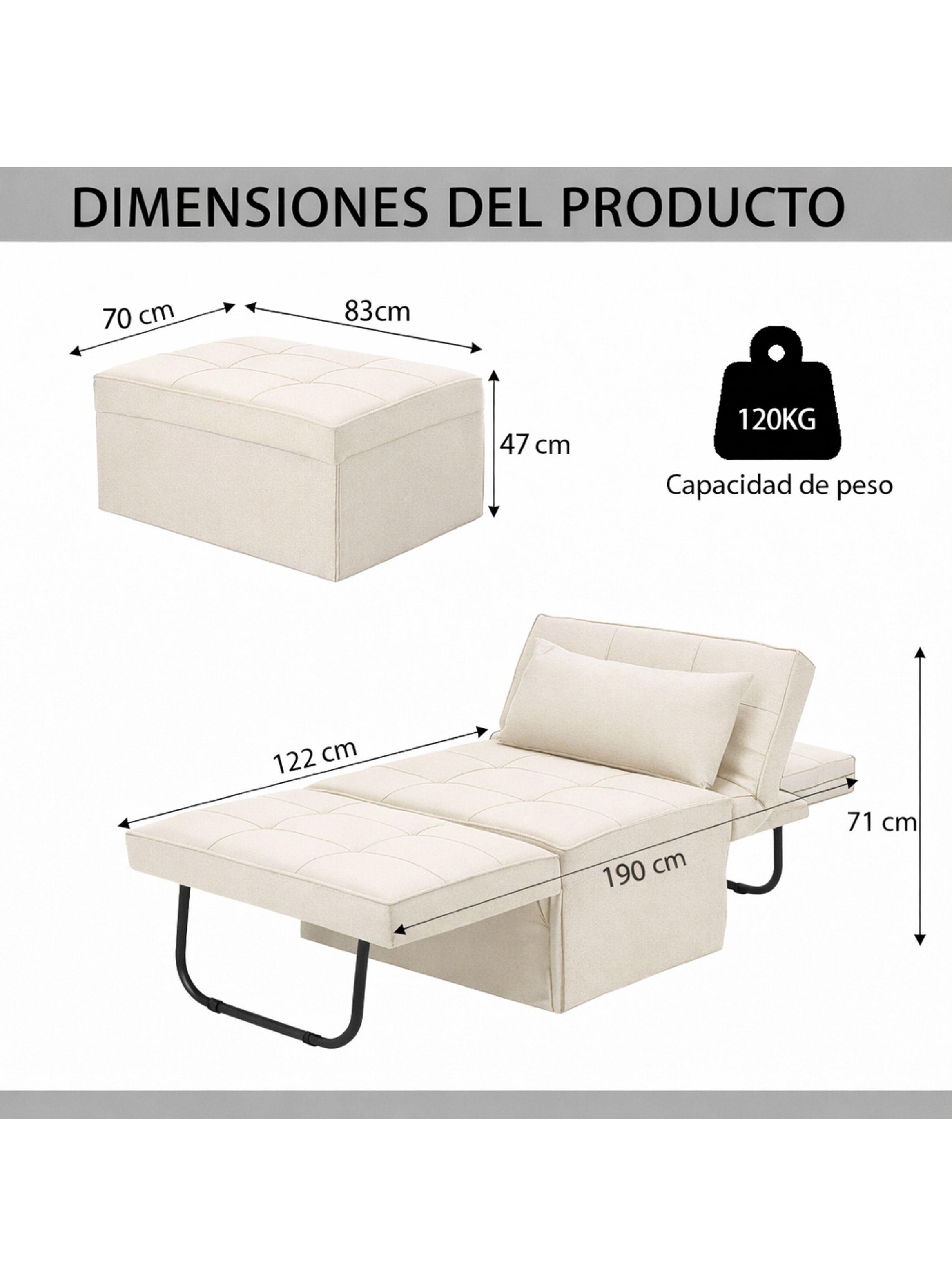 Sofá Cama Multifuncional 4 Modos Reclinable 4en1 Convertible Beige Liso-6