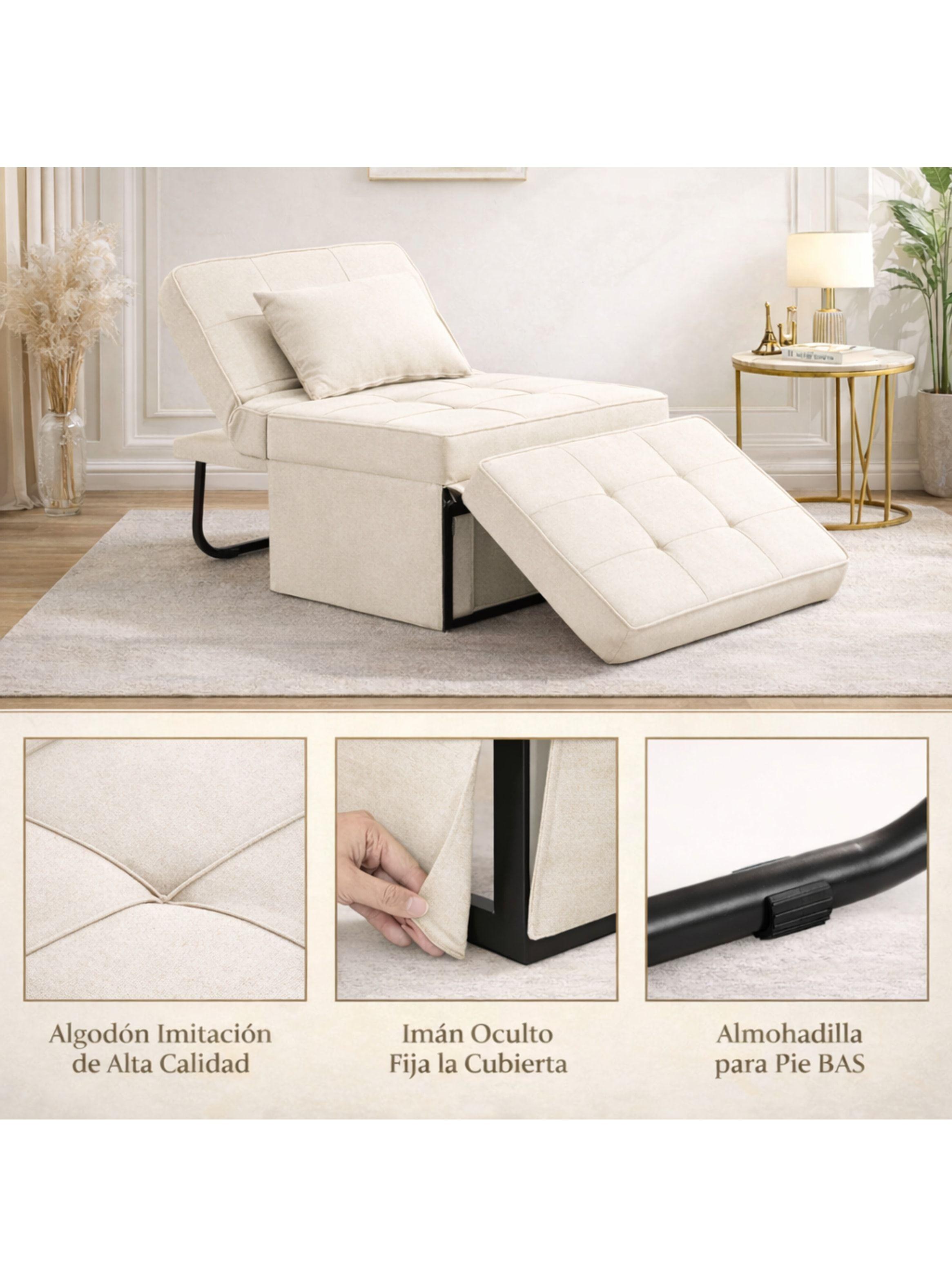 Sofá Cama Multifuncional 4 Modos Reclinable 4en1 Convertible Beige Liso-7