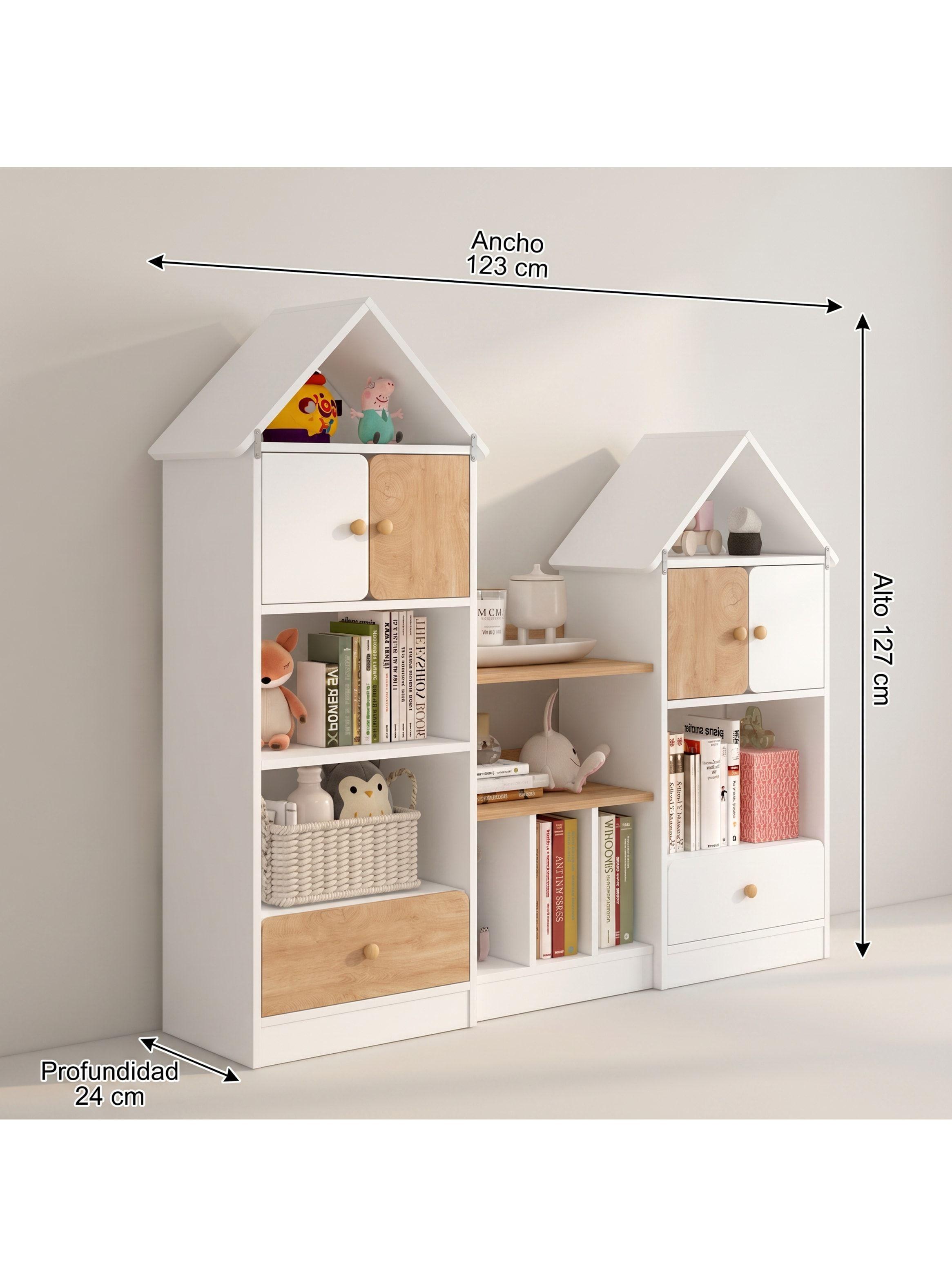 Librero Biblioteca Infantil Organizador Multiuso 123x24x127 Marrón Claro-2