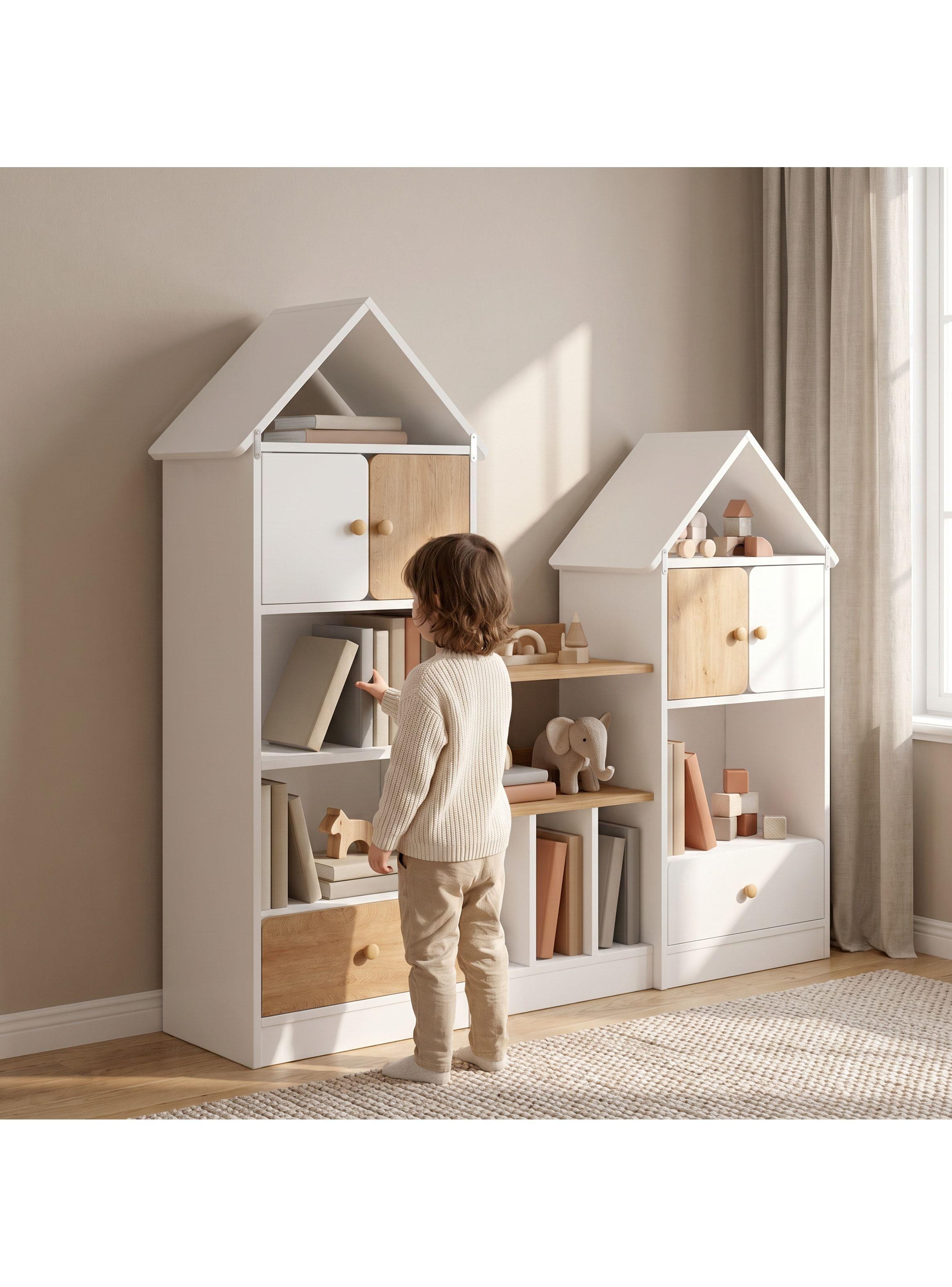 Librero Biblioteca Infantil Organizador Multiuso 123x24x127 Marrón Claro-6