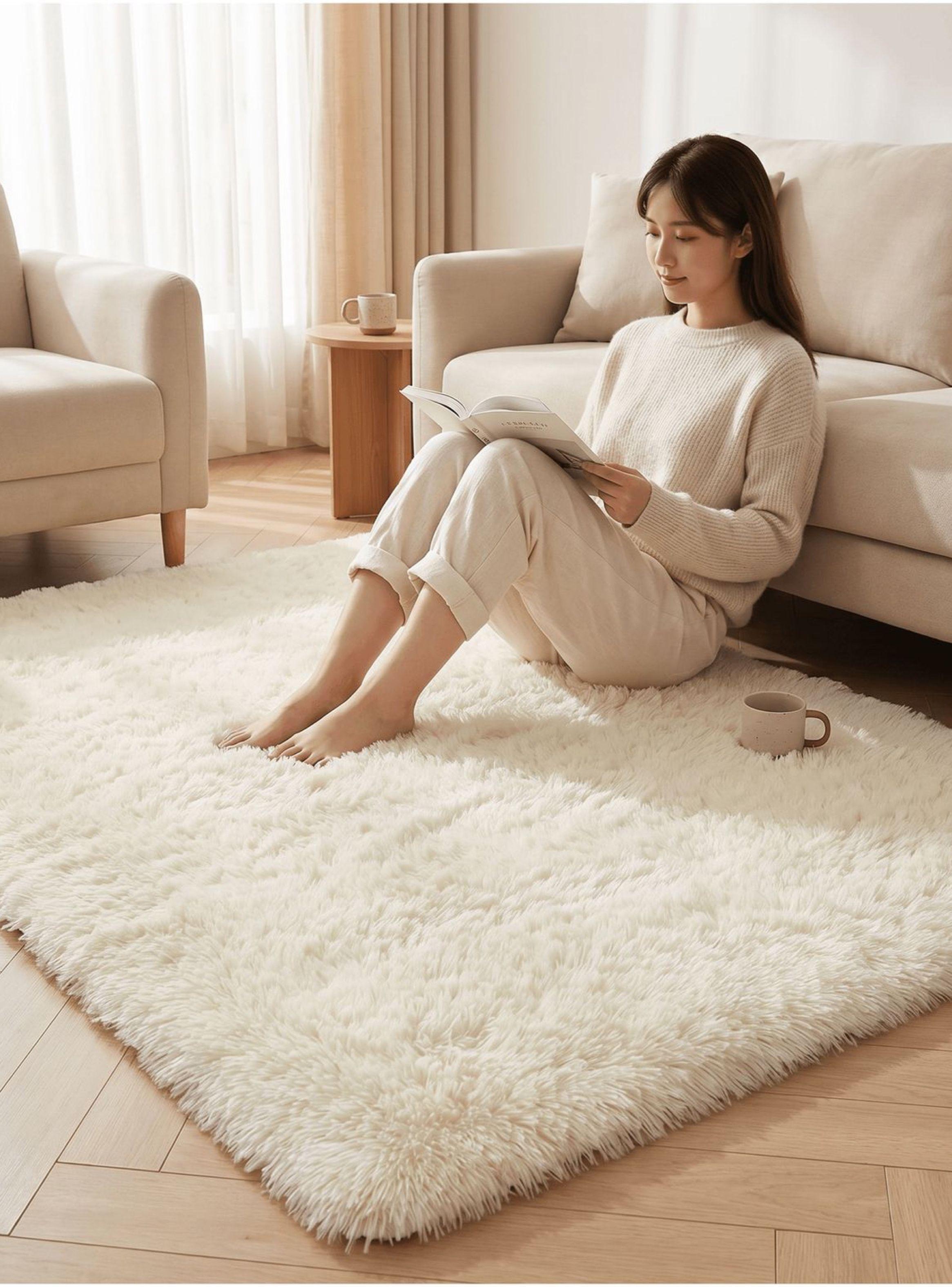 Alfombra 120x160cm Peluda Super Suave para living homer design ZR 120x160 blanco-5