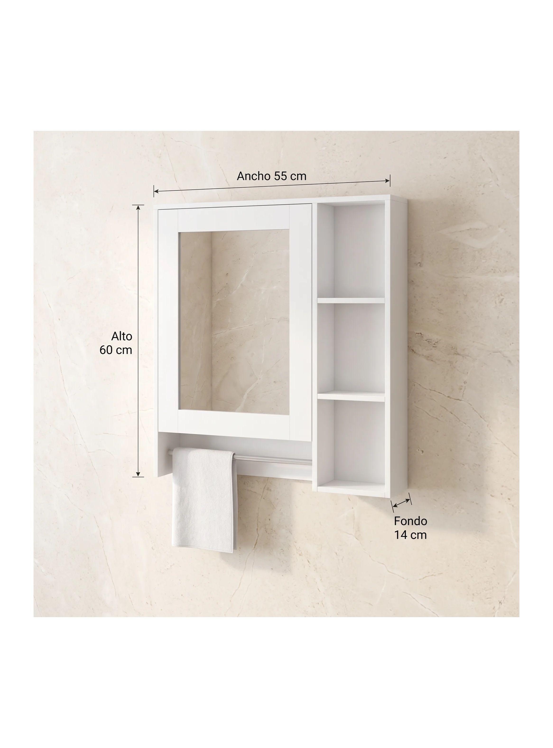 Botiquín Mural Para Baño 55x14x60 Cm Con Espejo Y Repisas Blanco-2