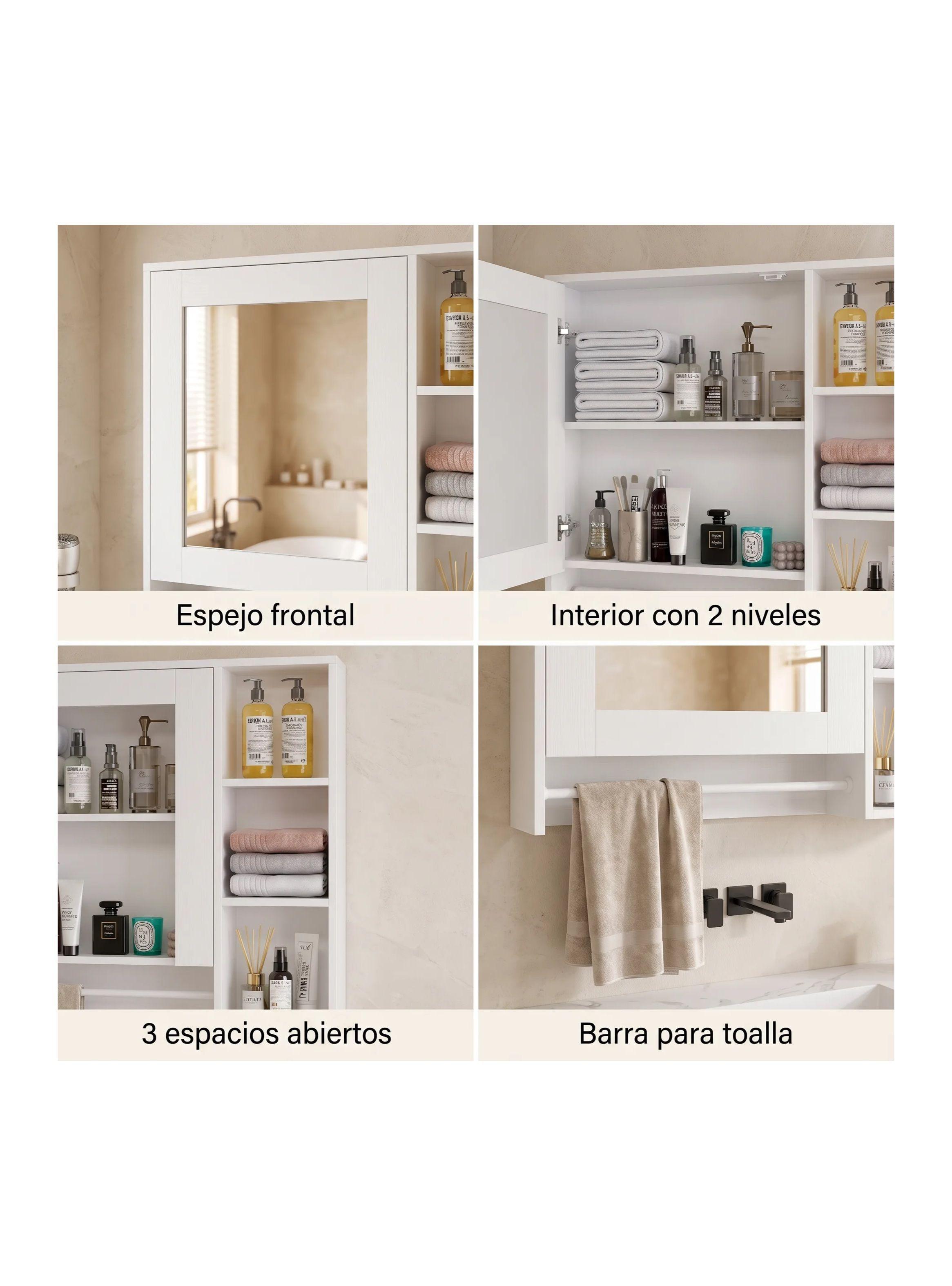 Botiquín Mural Para Baño 55x14x60 Cm Con Espejo Y Repisas Blanco-3