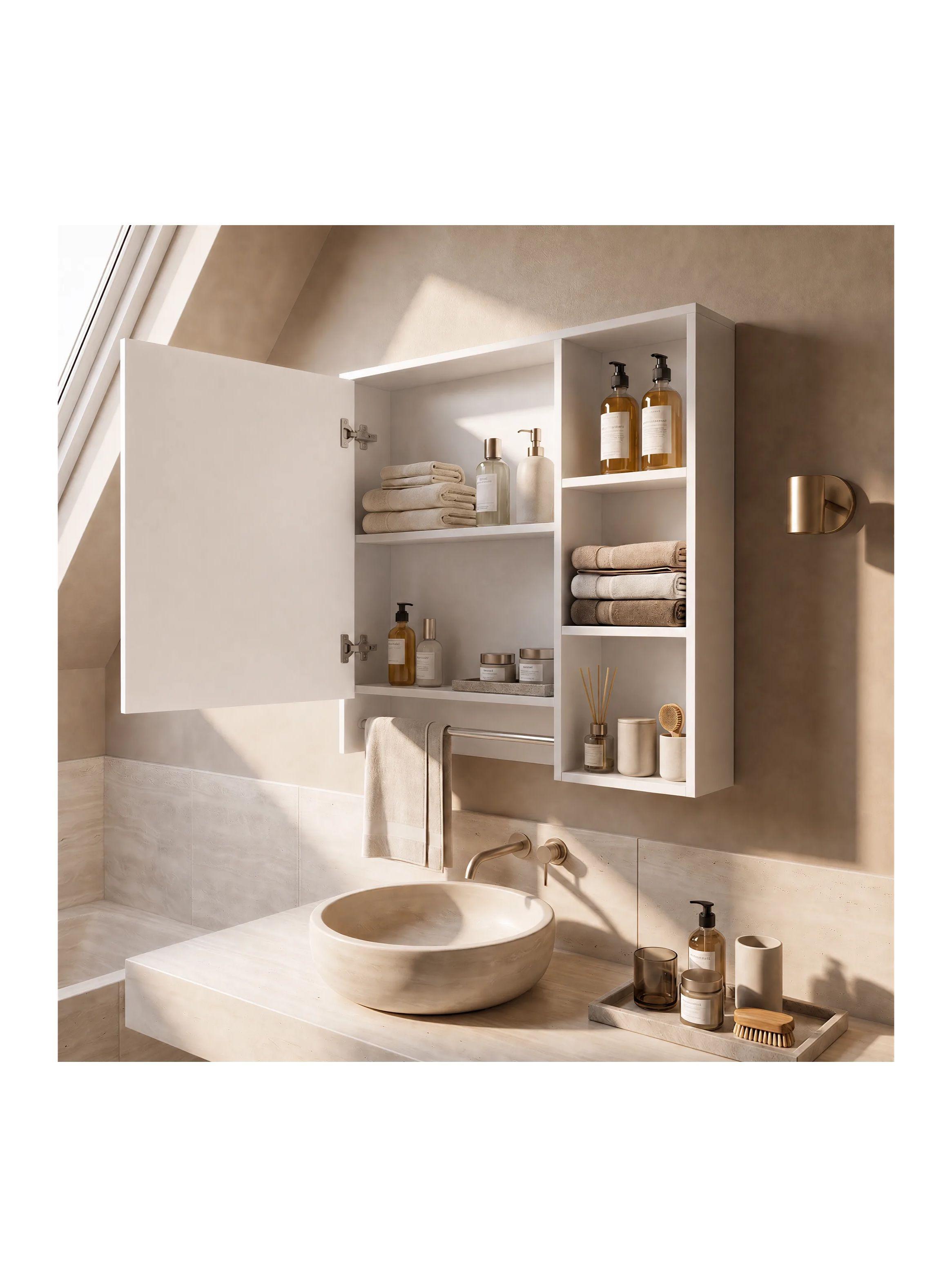 Botiquín Mural Para Baño 55x14x60 Cm Con Espejo Y Repisas Blanco-4