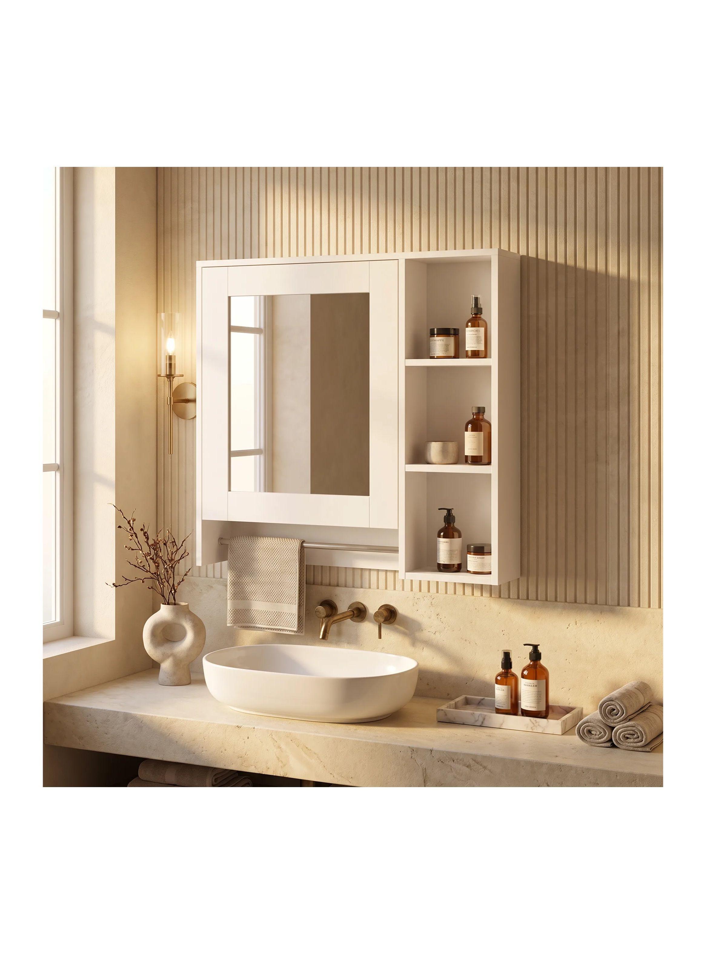 Botiquín Mural Para Baño 55x14x60 Cm Con Espejo Y Repisas Blanco-6