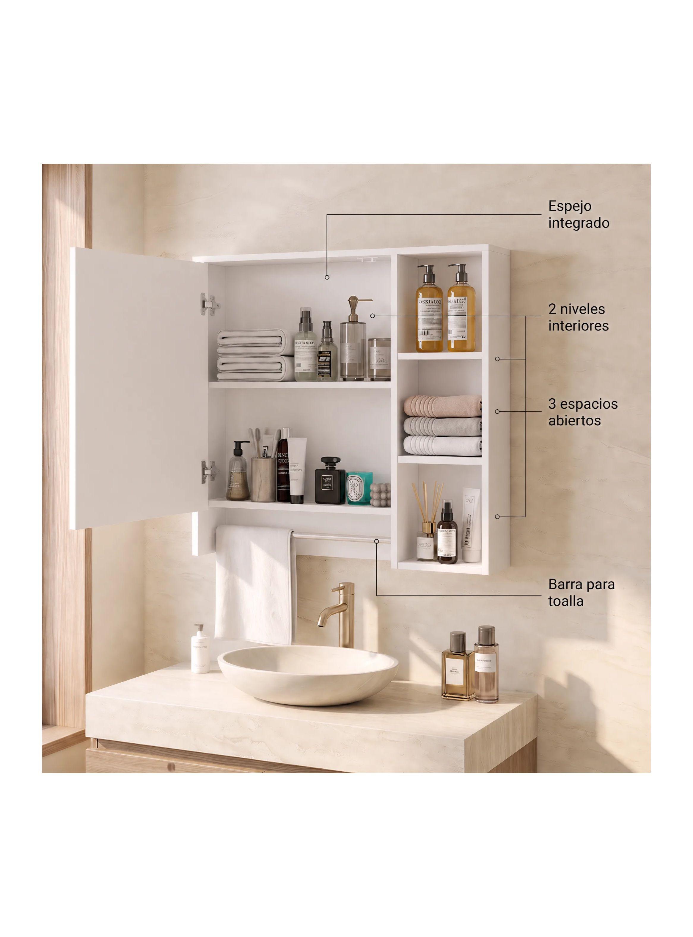 Botiquín Mural Para Baño 55x14x60 Cm Con Espejo Y Repisas Blanco-7