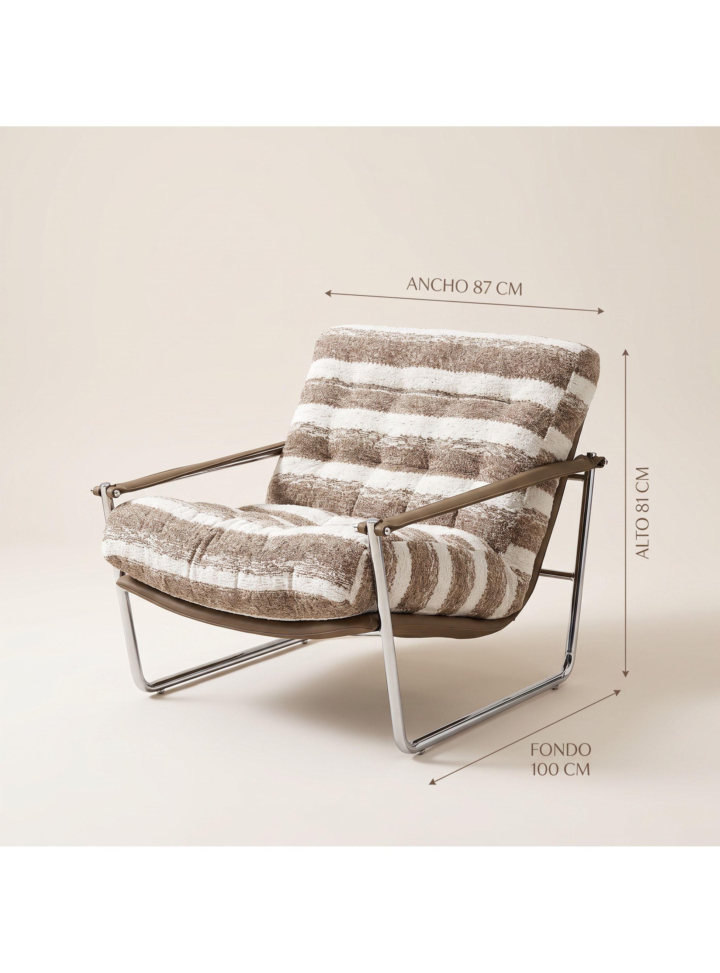 Sillón Victoria Chenille Tapizado Estructura Metálica Living Marrón Rayado-2