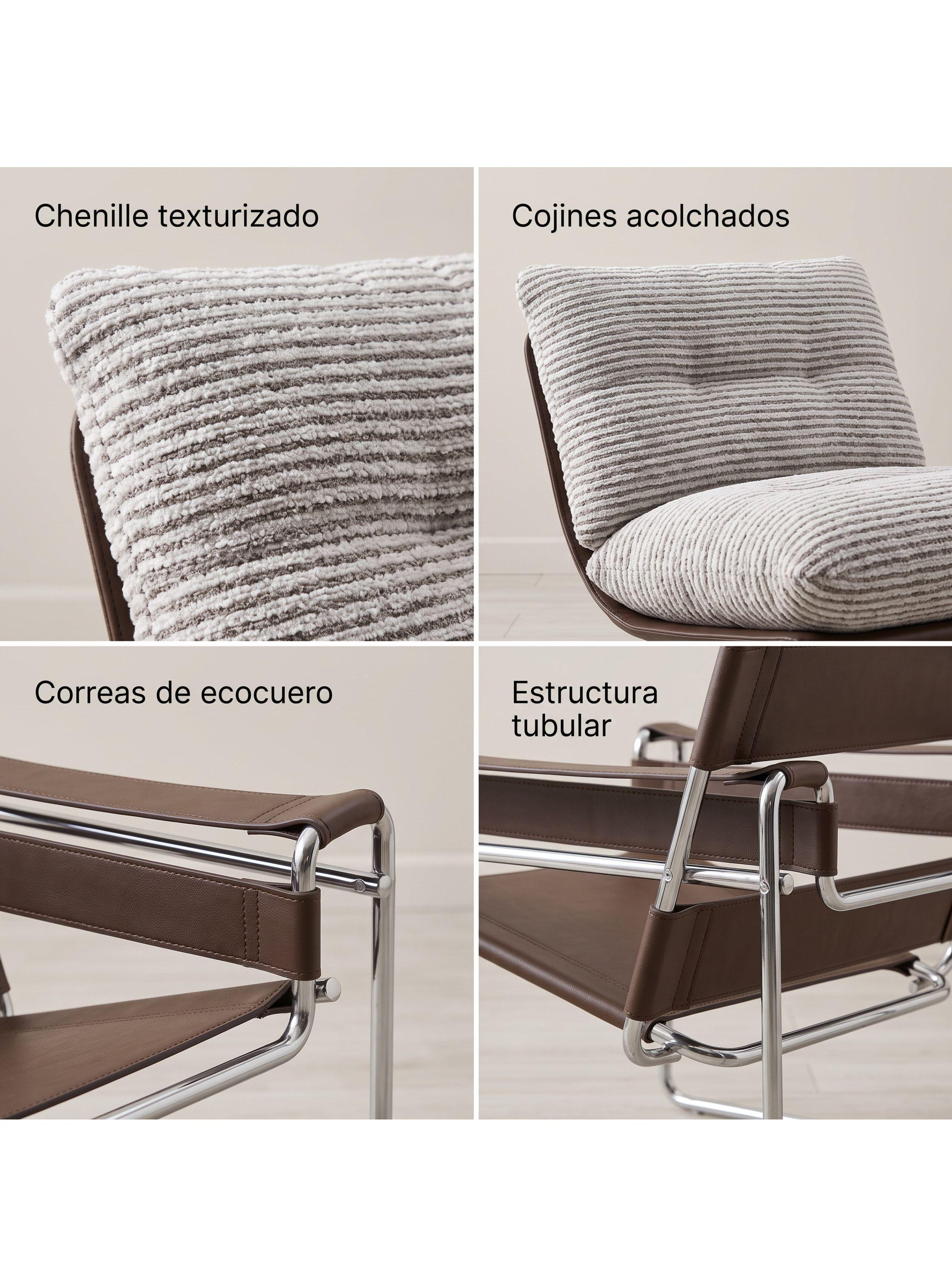 Sillón Victoria Chenille Tapizado Estructura Metálica Living Marrón Rayado-3