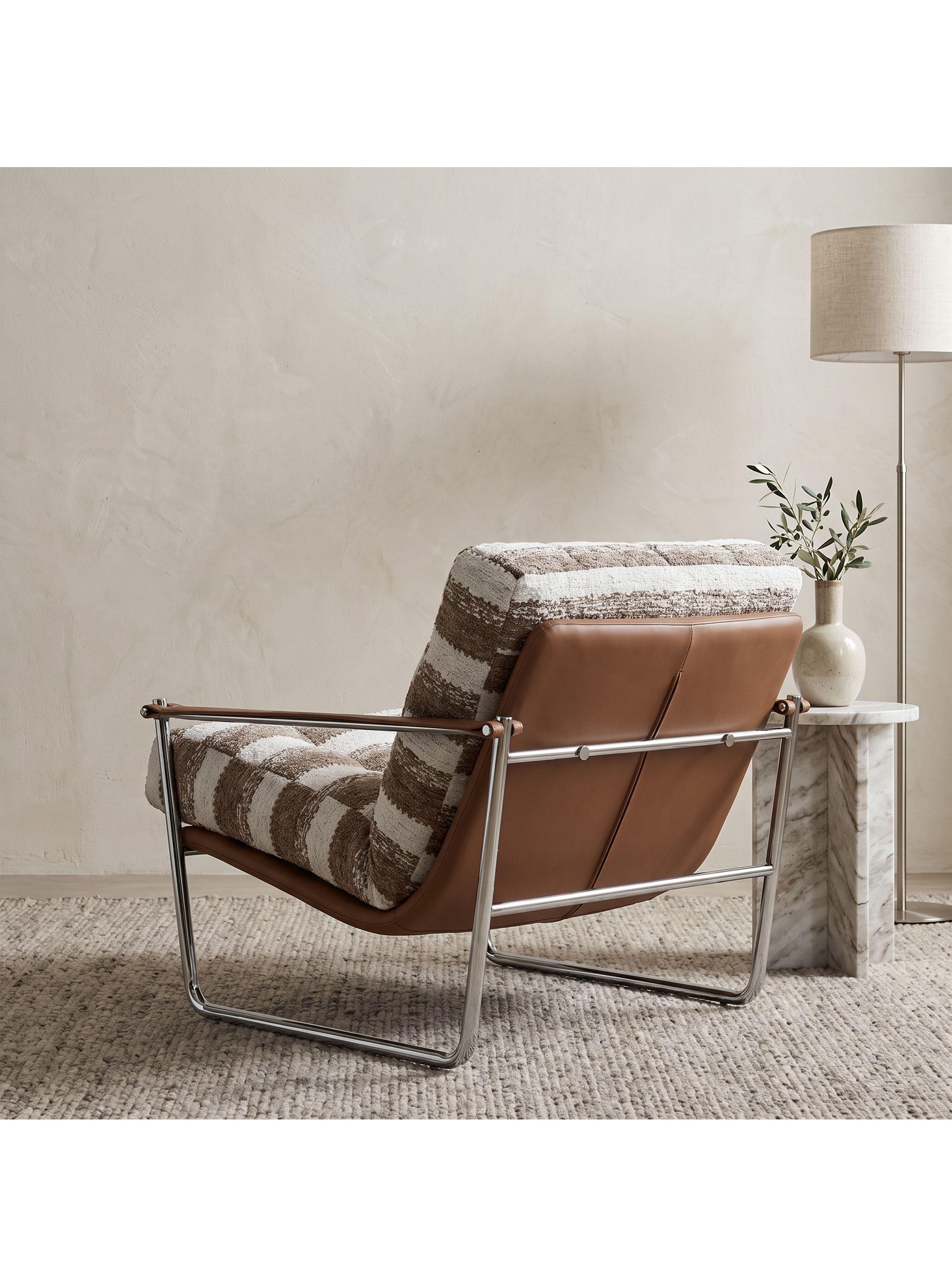 Sillón Victoria Chenille Tapizado Estructura Metálica Living Marrón Rayado-4