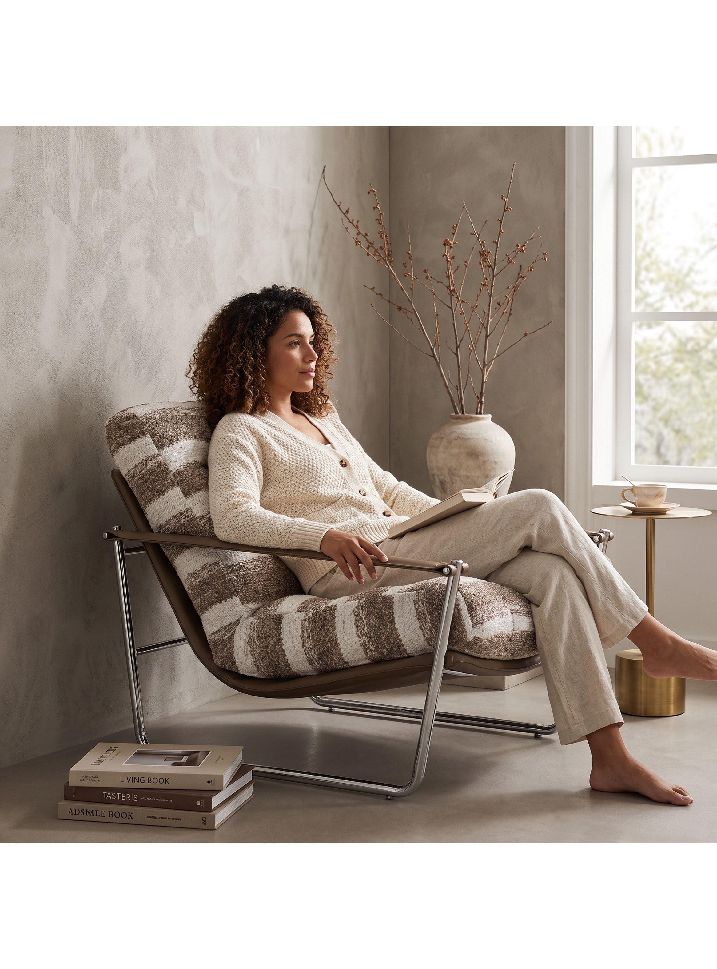 Sillón Victoria Chenille Tapizado Estructura Metálica Living Marrón Rayado-5