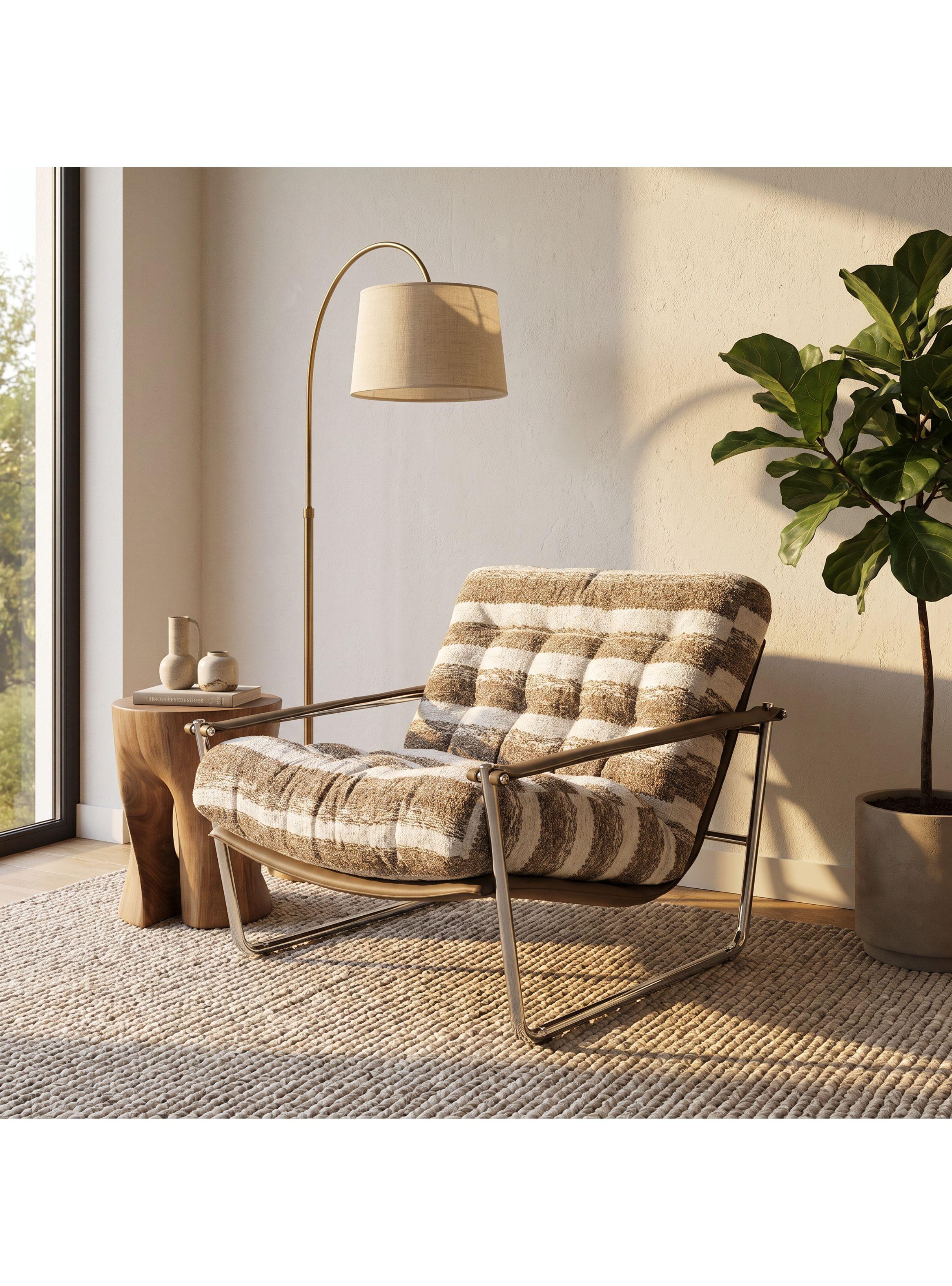 Sillón Victoria Chenille Tapizado Estructura Metálica Living Marrón Rayado-6