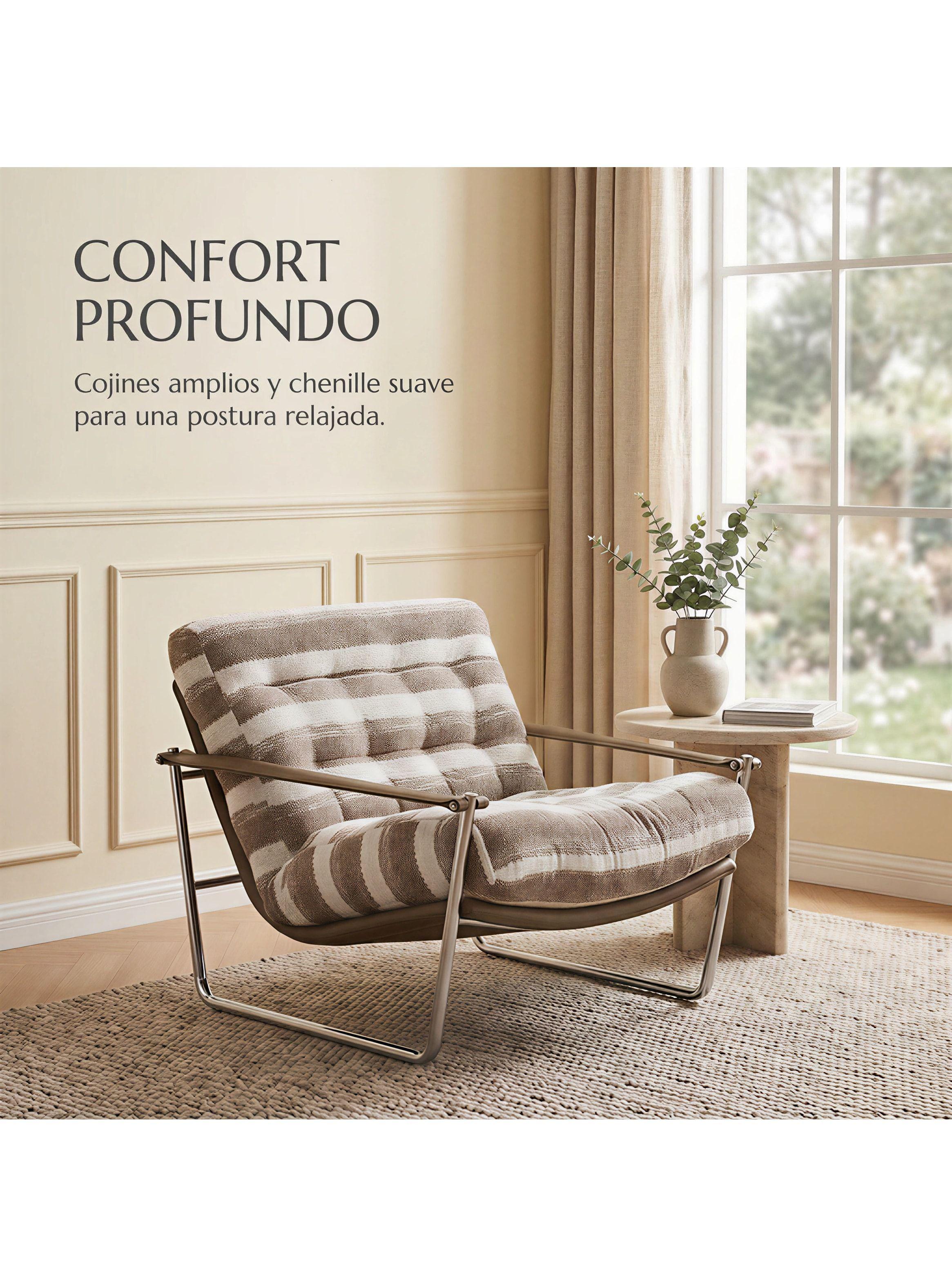 Sillón Victoria Chenille Tapizado Estructura Metálica Living Marrón Rayado-7
