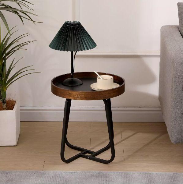 Mesa Lateral Homer Design Redonda Acero 40x46cm Melamina-3