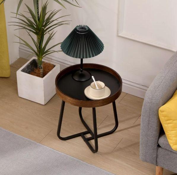 Mesa Lateral Homer Design Redonda Acero 40x46cm Melamina-5
