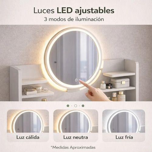 Tocador Madera Espejo Con Luz 100ancho*40*120cm Con Taburete-4