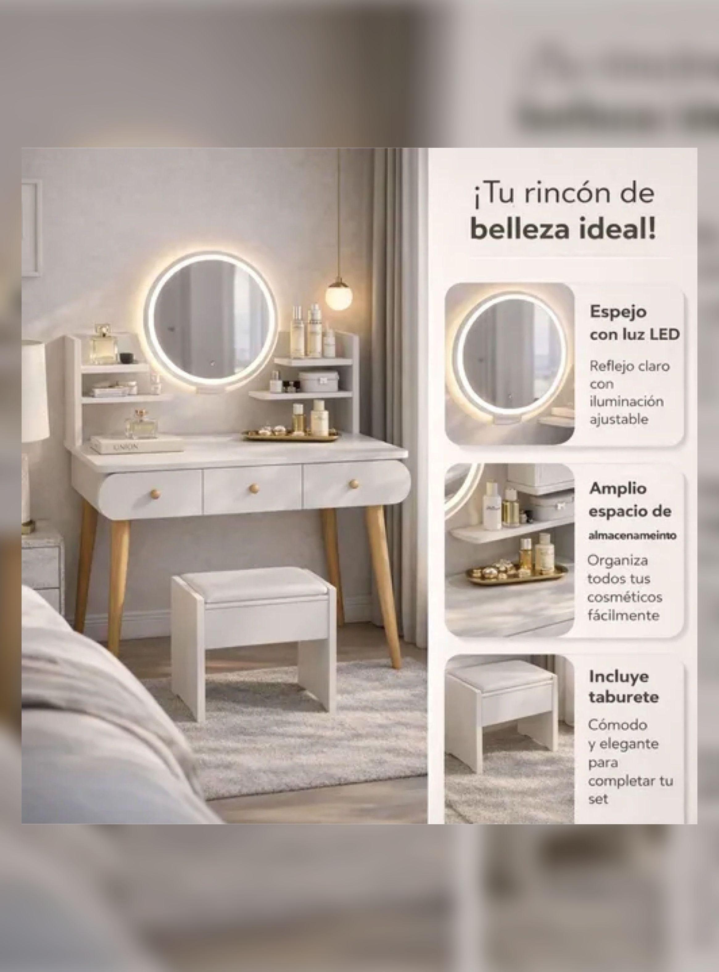 Tocador Madera Espejo Con Luz 100ancho*40*120cm Con Taburete-3