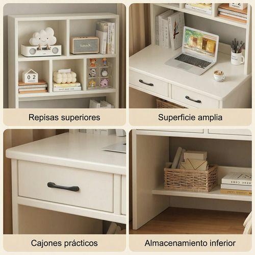 Escritorio Moderno Con Organizador 80x50x170cm Para Oficina Blanco-3