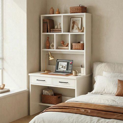 Escritorio Moderno Con Organizador 80x50x170cm Para Oficina Blanco-7