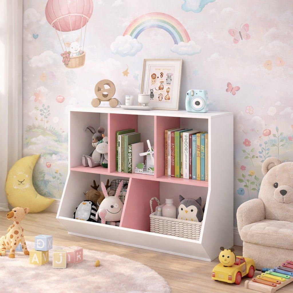 Biblioteca Organizador Infantil Estante Moderno 6cubos 90x76 Rosa-0