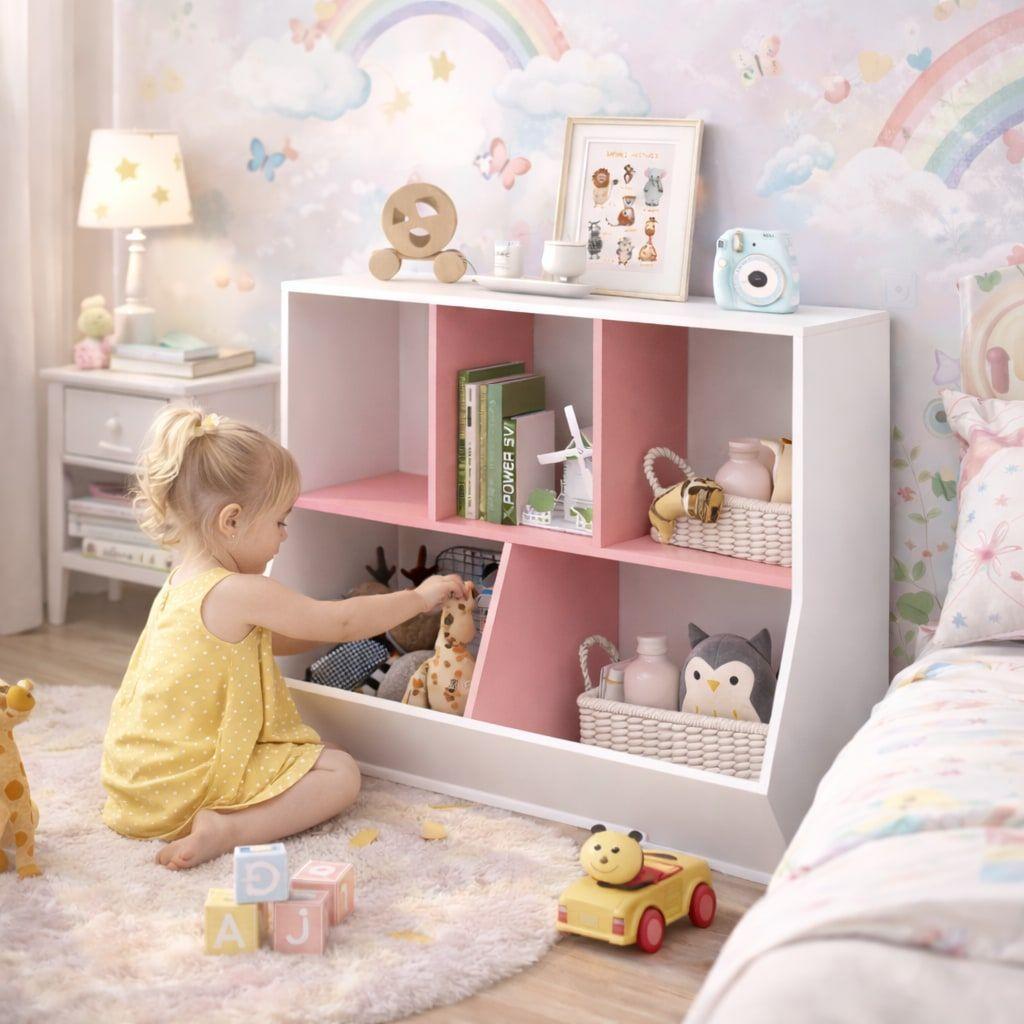 Biblioteca Organizador Infantil Estante Moderno 6cubos 90x76 Rosa-2
