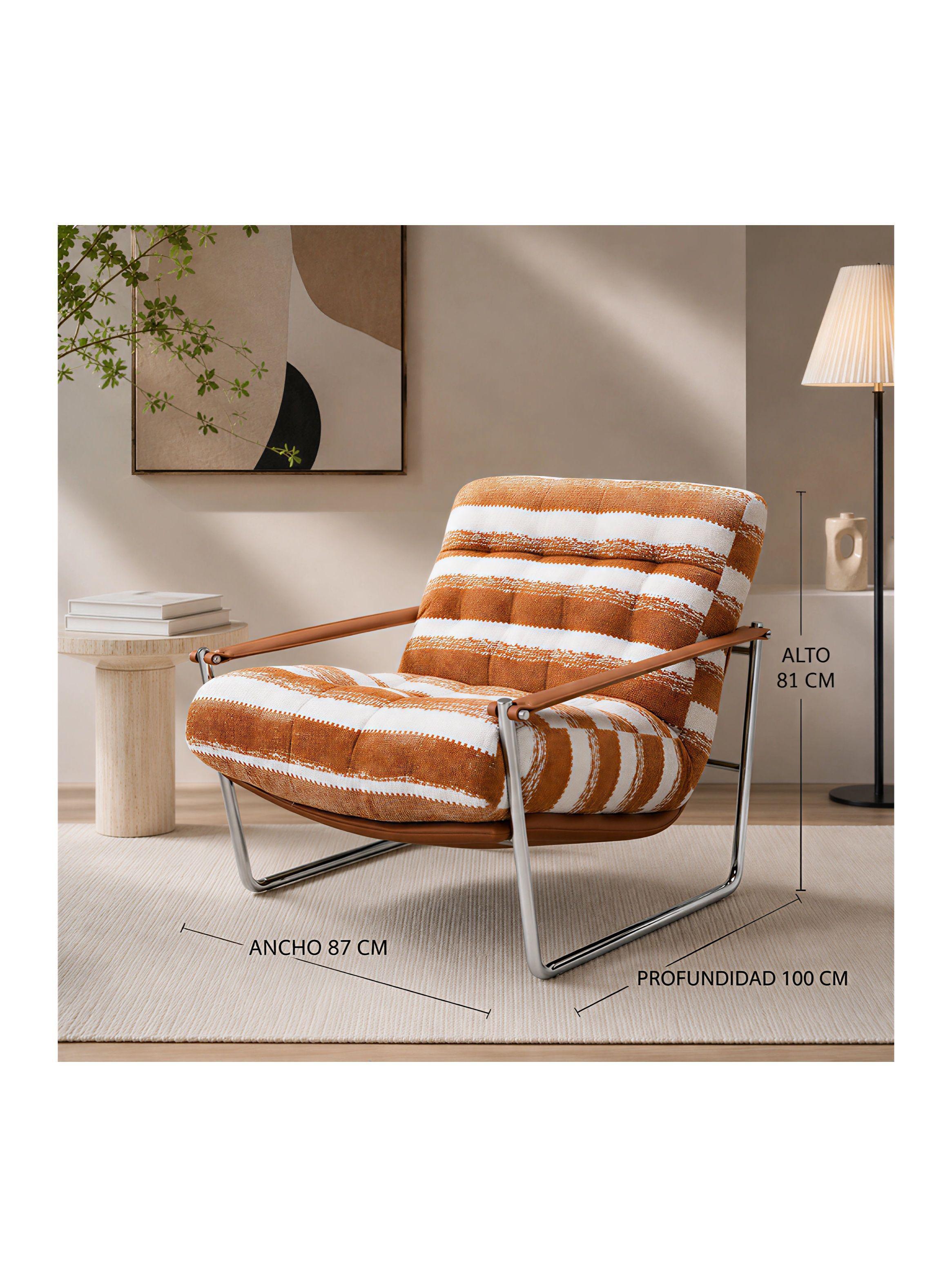 Sillón Victoria Chenille Tapizado Estructura Metálica Living Naranja Rayado-2