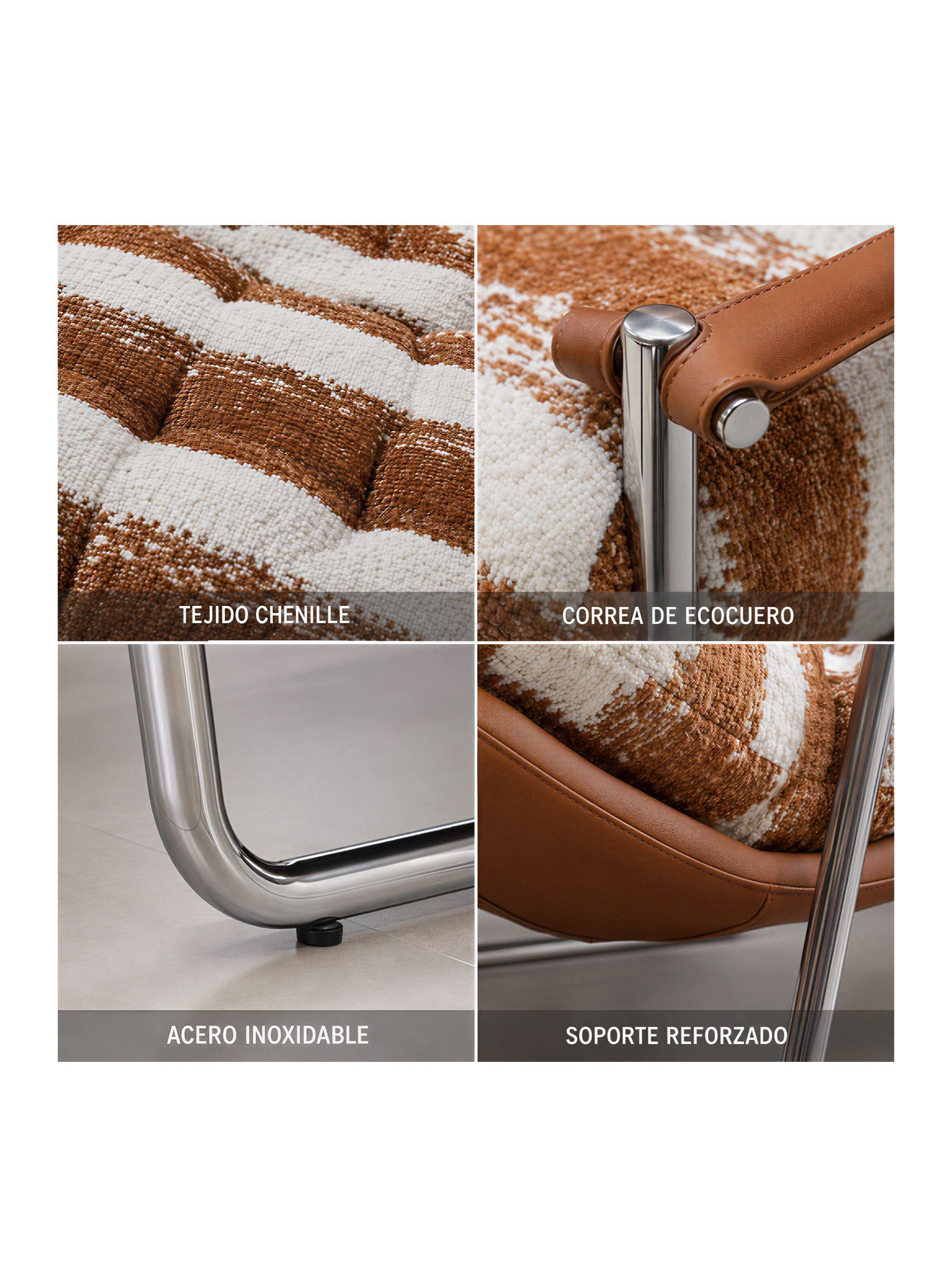 Sillón Victoria Chenille Tapizado Estructura Metálica Living Naranja Rayado-3