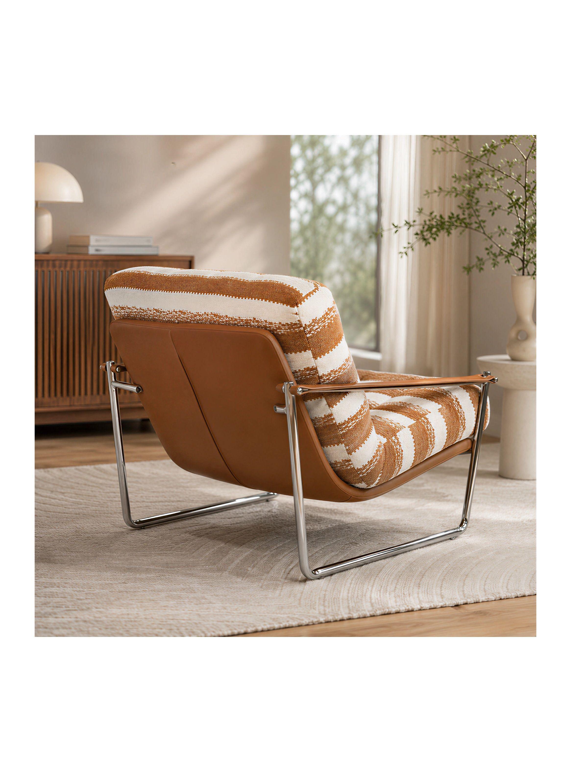 Sillón Victoria Chenille Tapizado Estructura Metálica Living Naranja Rayado-4