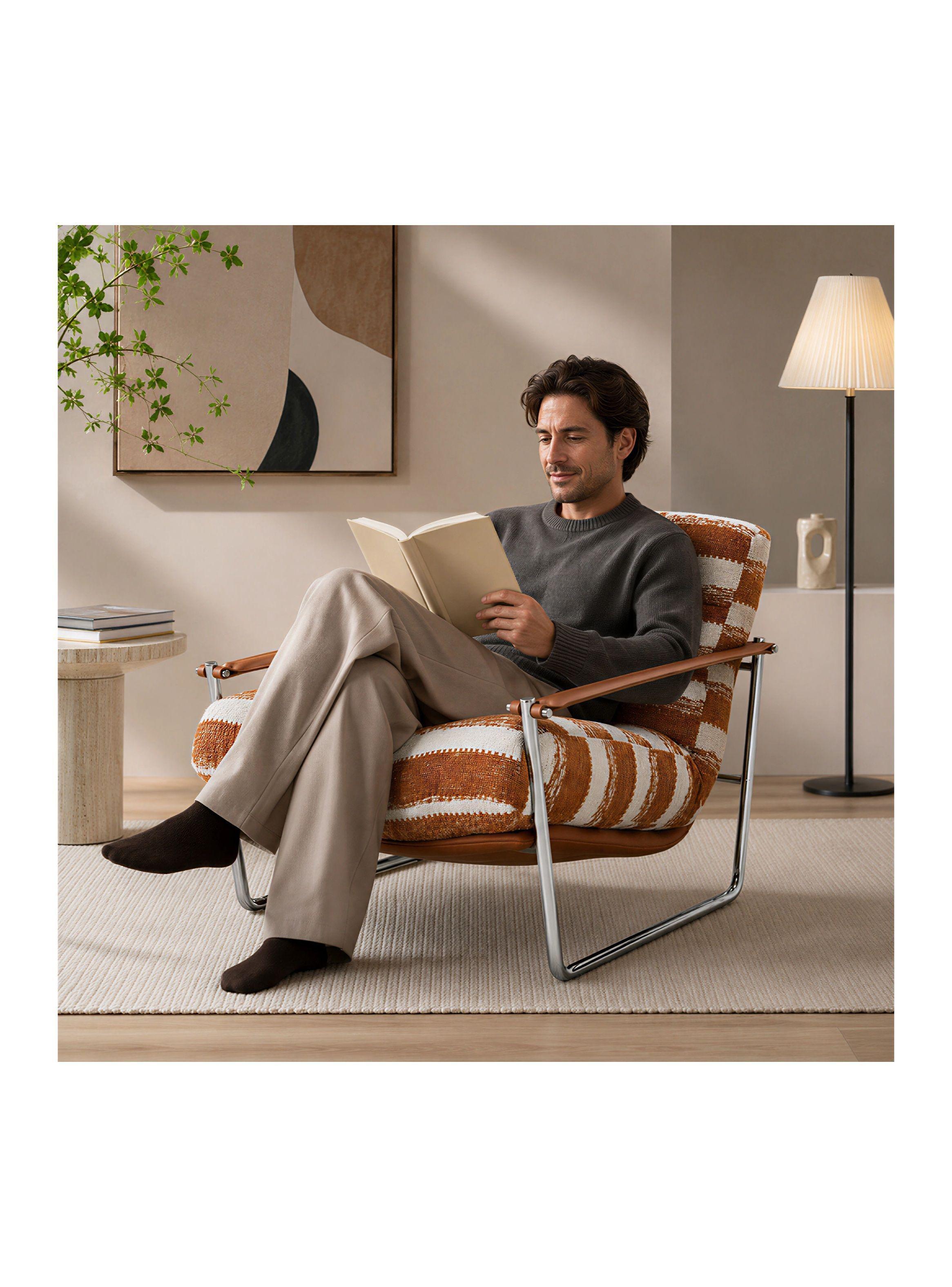 Sillón Victoria Chenille Tapizado Estructura Metálica Living Naranja Rayado-5