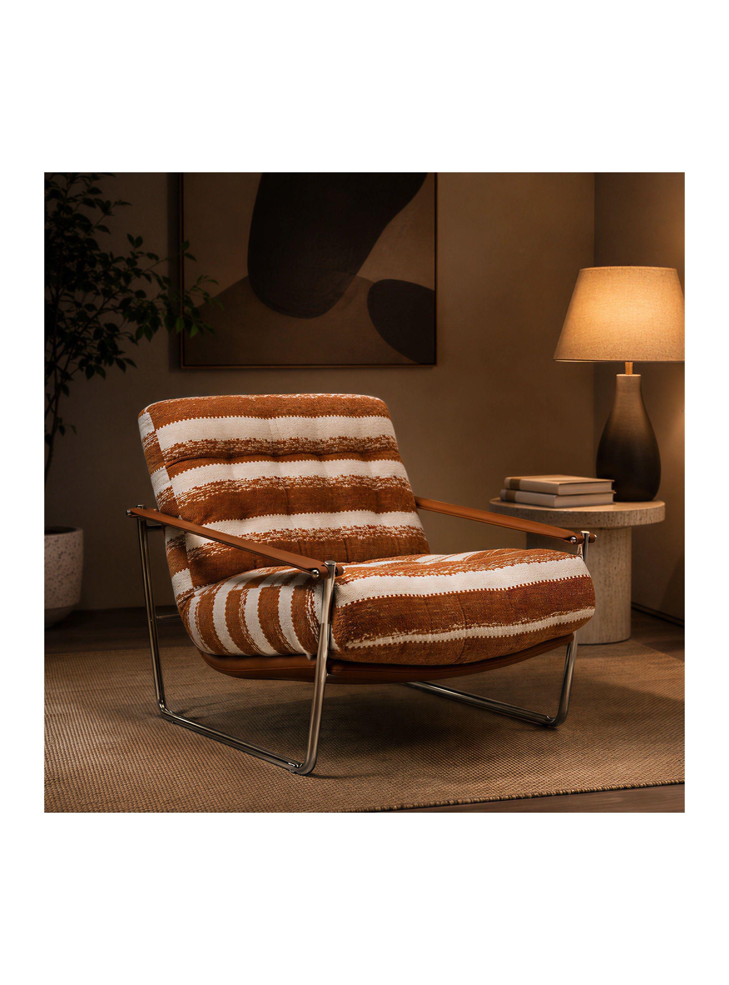 Sillón Victoria Chenille Tapizado Estructura Metálica Living Naranja Rayado-6