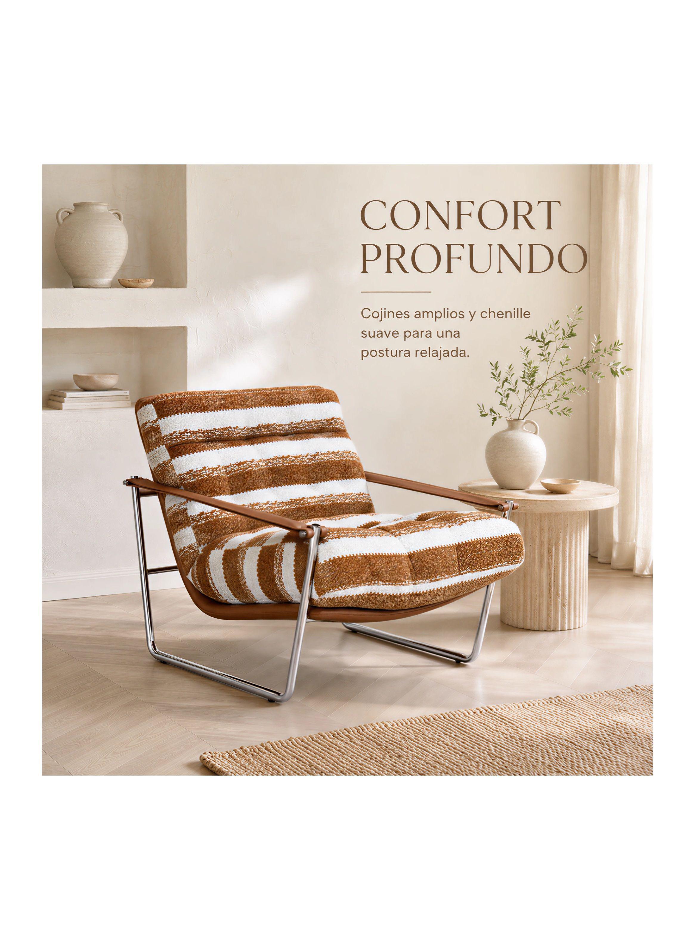Sillón Victoria Chenille Tapizado Estructura Metálica Living Naranja Rayado-7