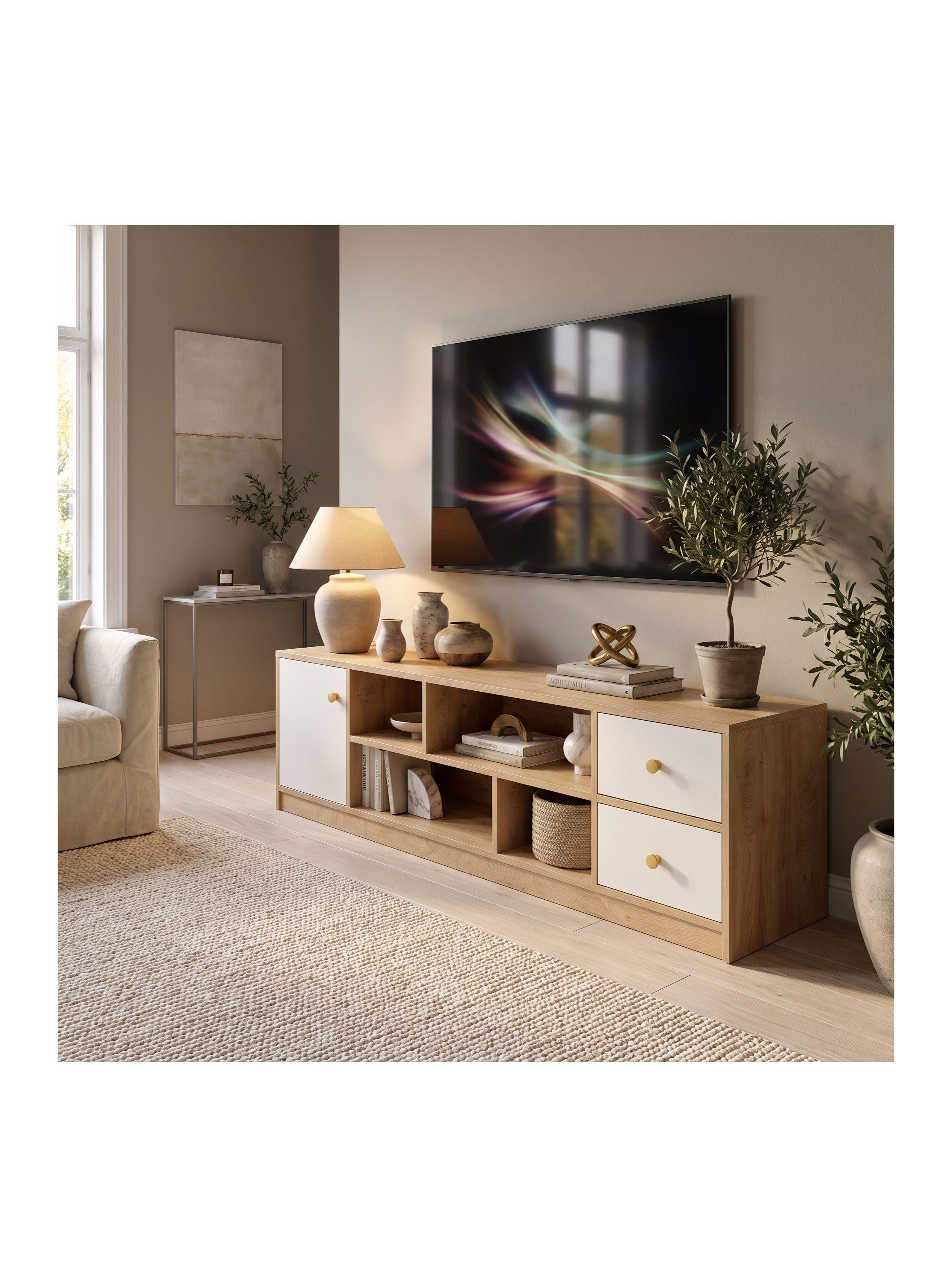 Rack TV Lorenzo 140 Cm Con 1 Puerta 2 Cajones Y Estantes-6