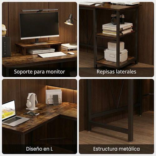 Escritorio Esquinero Metal Oficina 150x48x75cm En Forma L Marrón-3