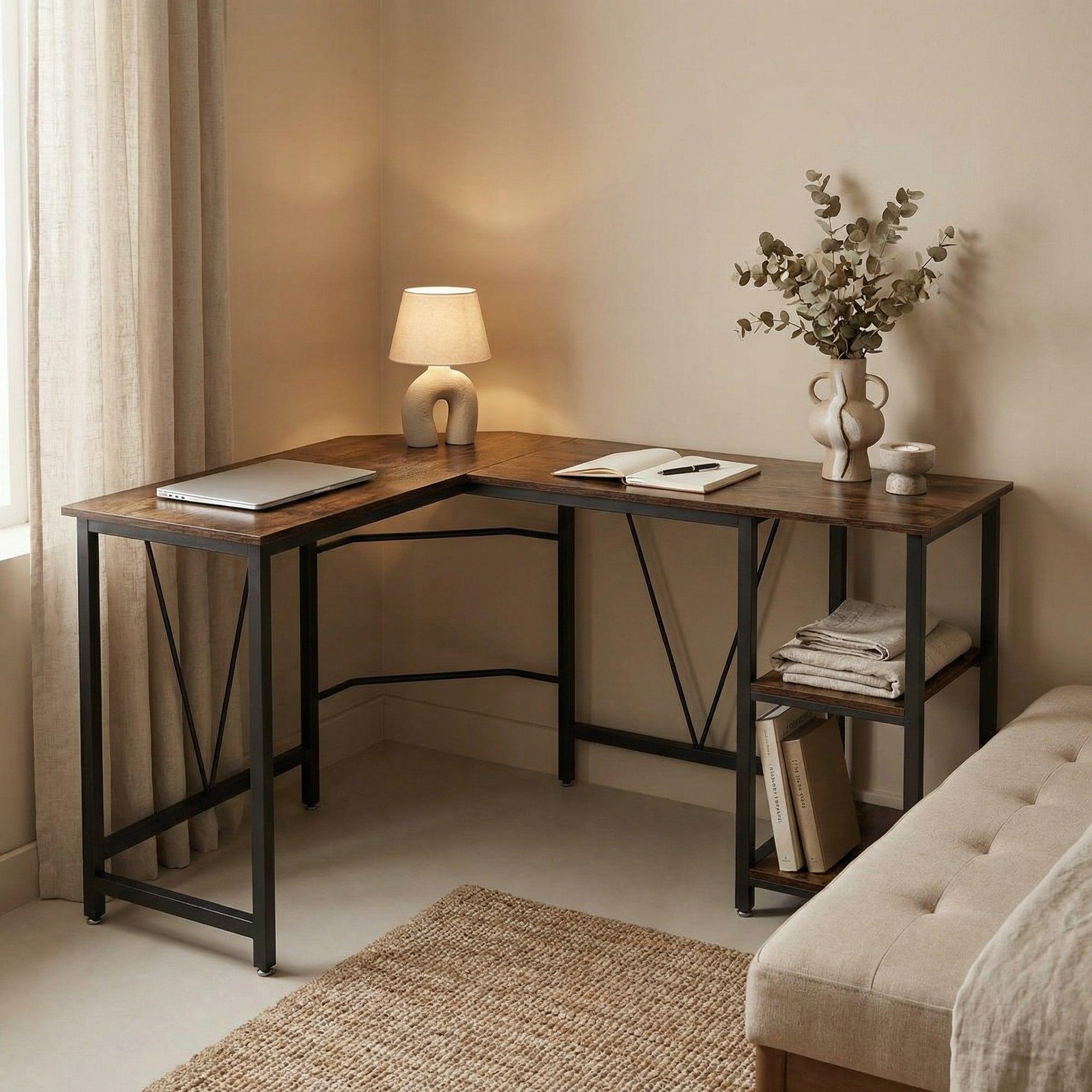 Escritorio Esquinero Metal Oficina 150x48x75cm En Forma L Marrón-6