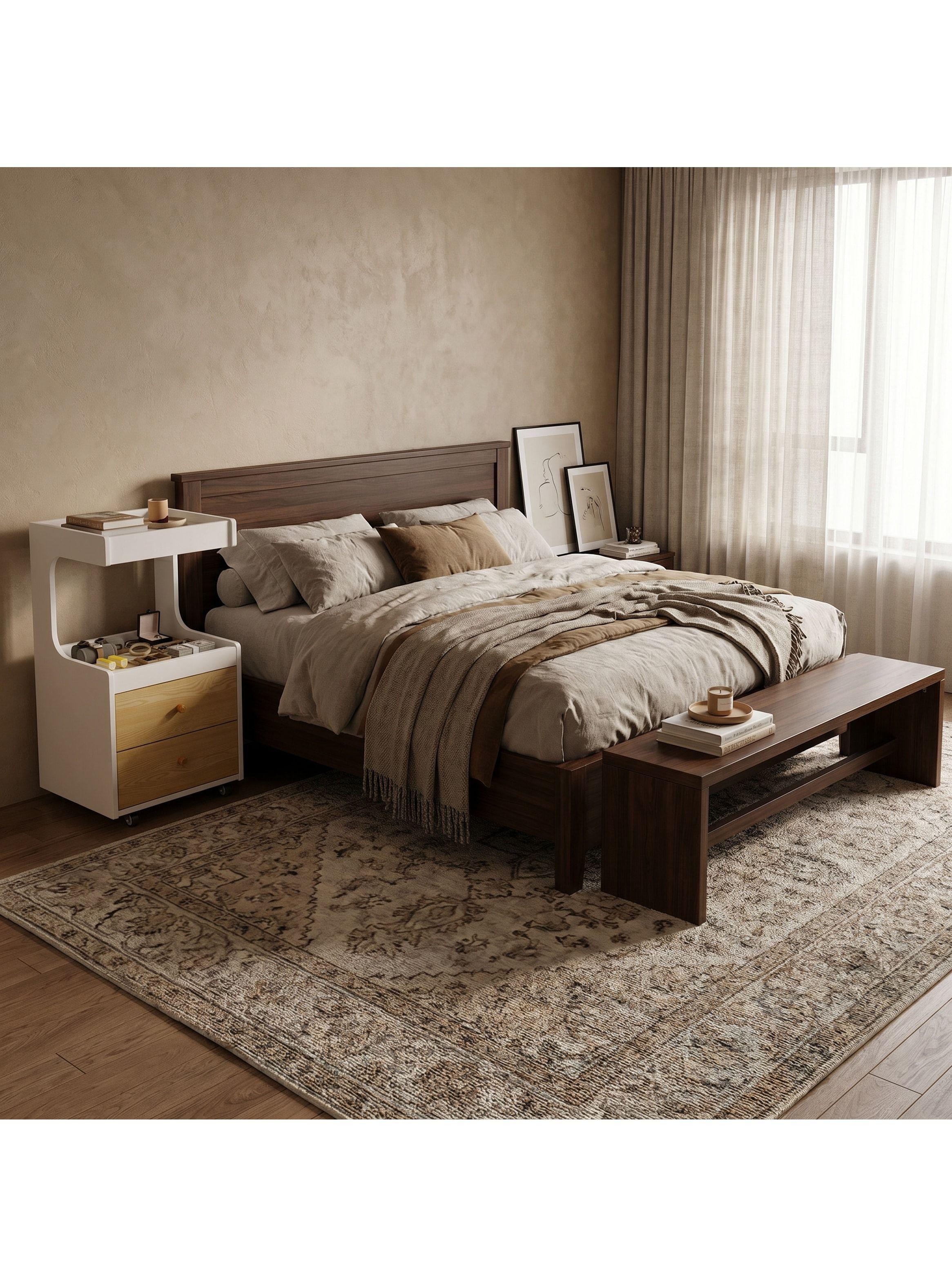 Velador Con Cajones Y Repisa Bicolor Con Rueda 80x40x43cm Mate Blanco-7