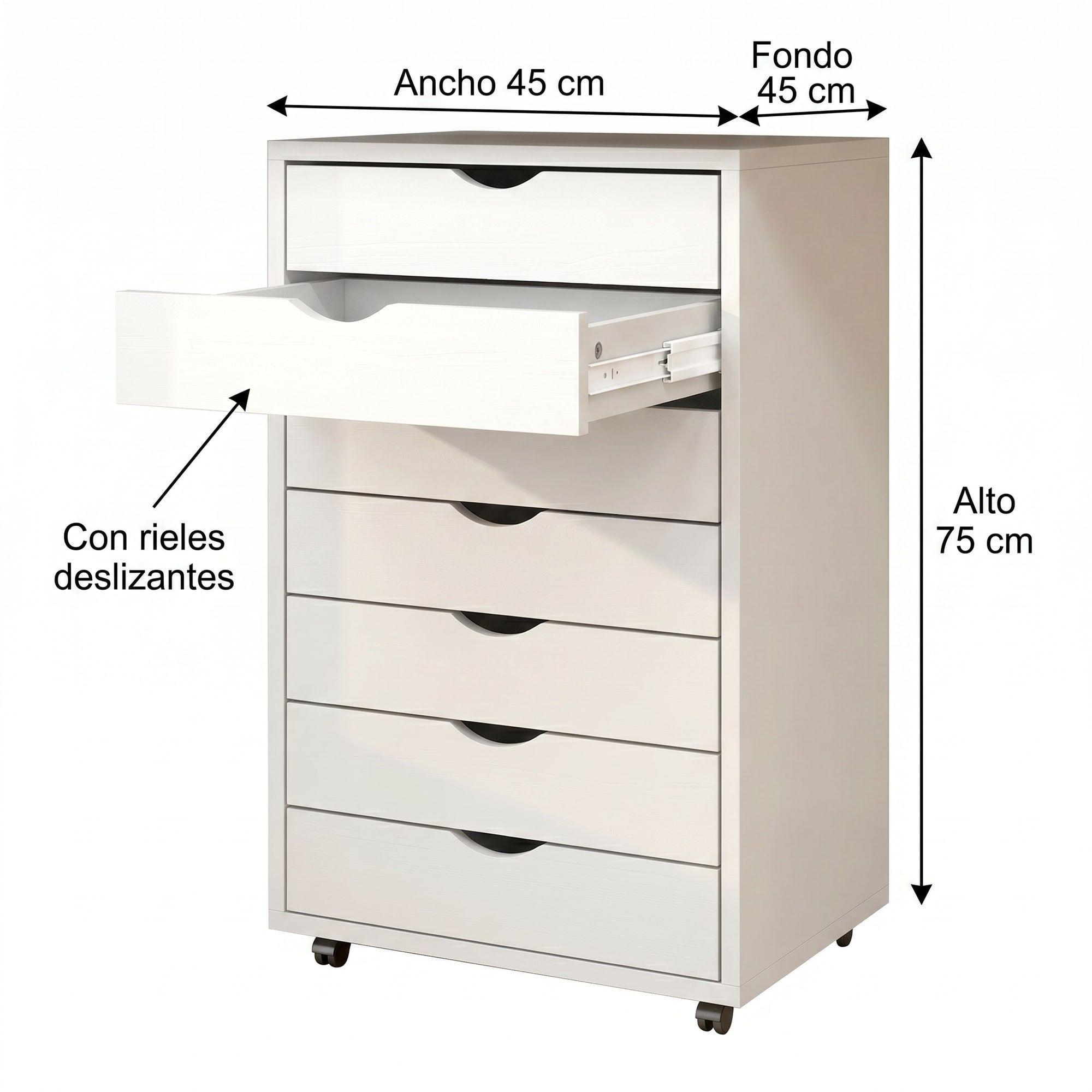 Mueble Para Oficina Cajonera 7 Tiras Archivador Con Rueda Color Blanco-2