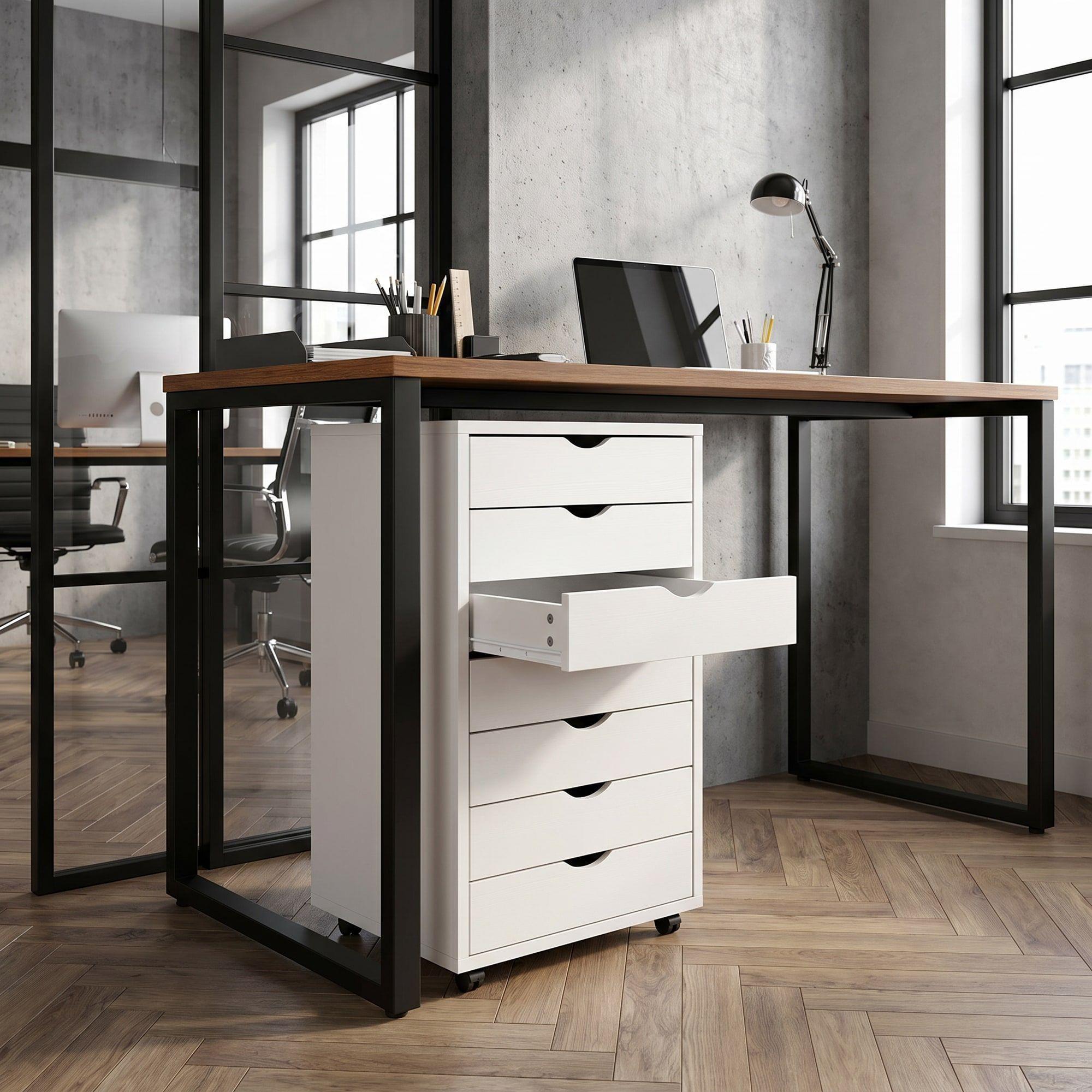 Mueble Para Oficina Cajonera 7 Tiras Archivador Con Rueda Color Blanco-5