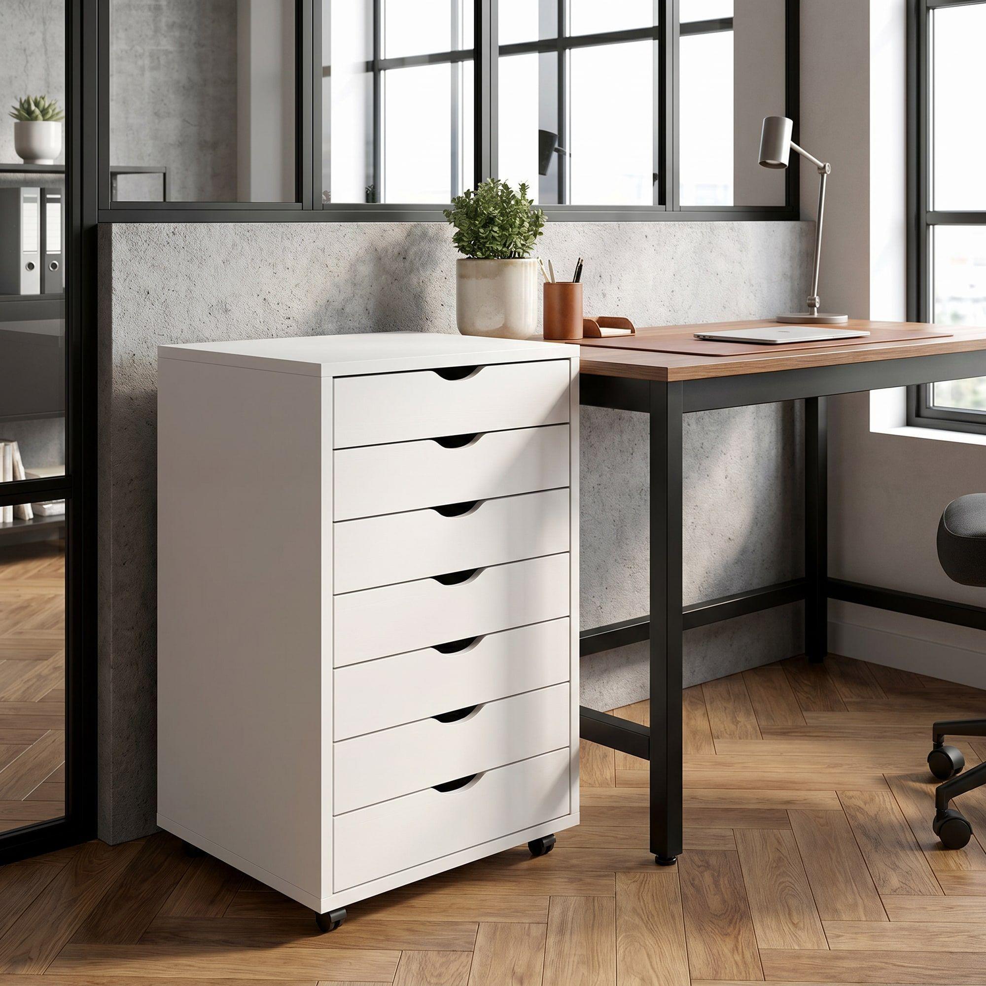 Mueble Para Oficina Cajonera 7 Tiras Archivador Con Rueda Color Blanco-6