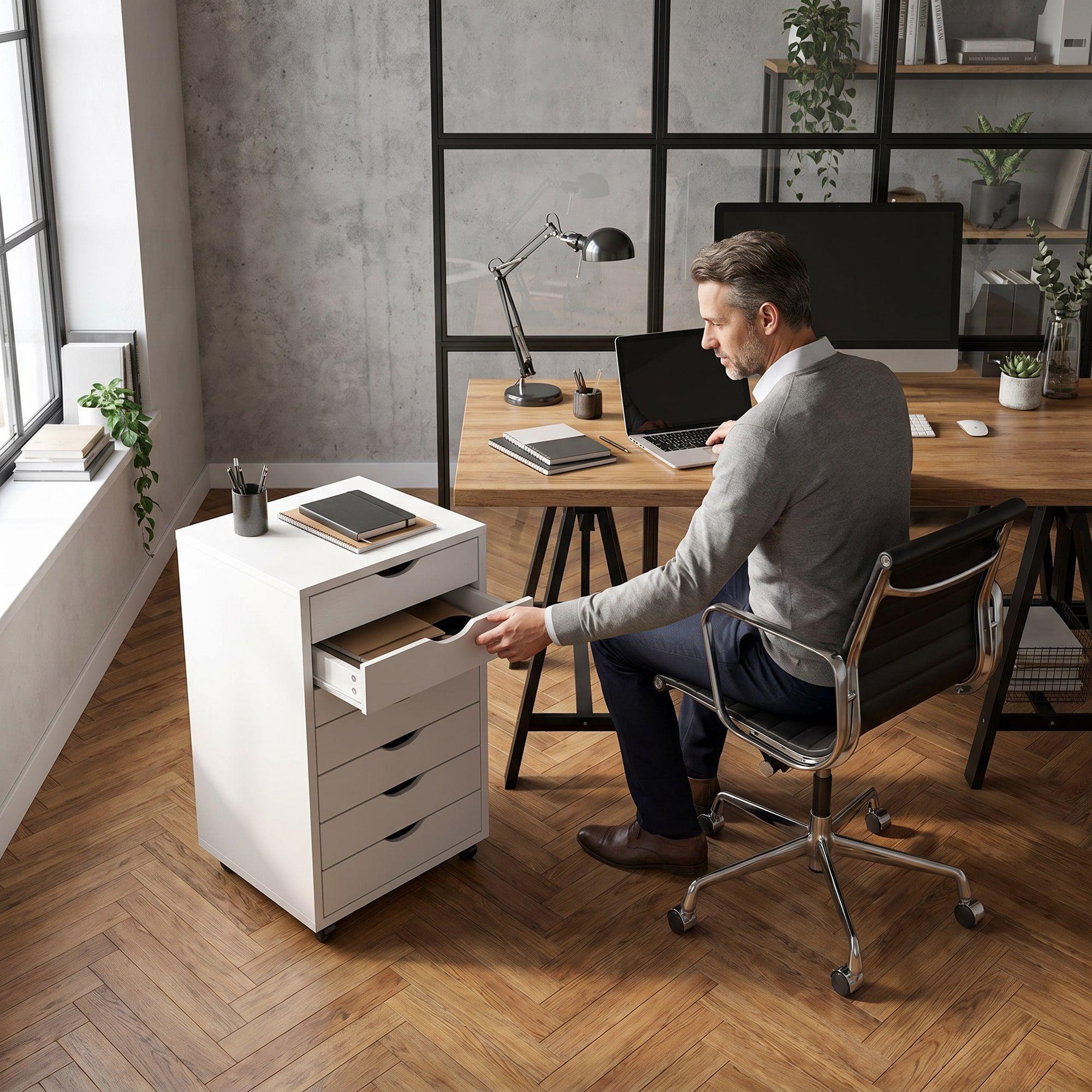 Mueble Para Oficina Cajonera 7 Tiras Archivador Con Rueda Color Blanco-7