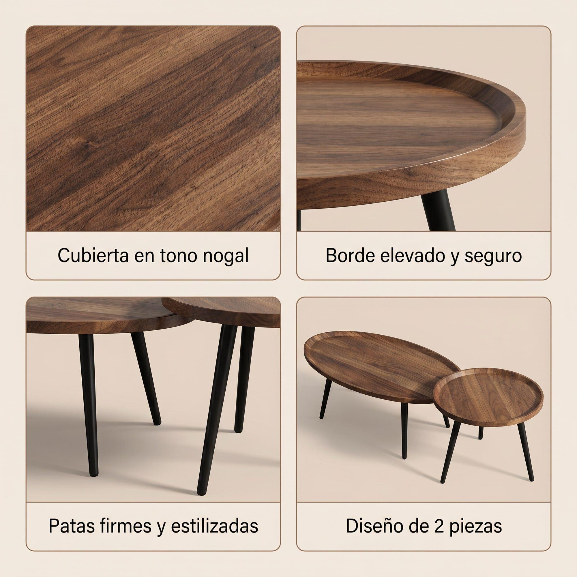 Juego Mesa De Centro Living Vanguardia Madera Nactural Jsc05-3