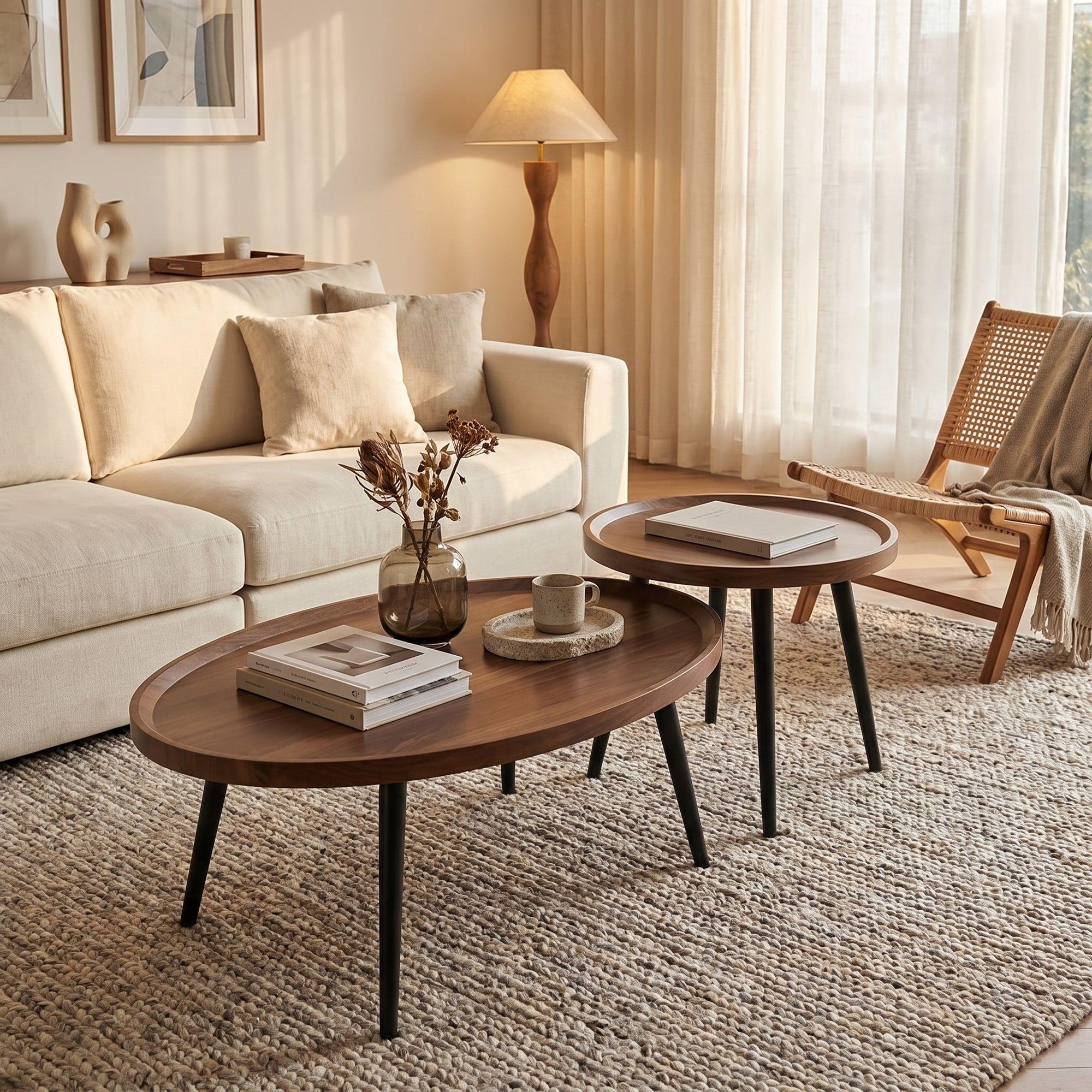 Juego Mesa De Centro Living Vanguardia Madera Nactural Jsc05-6