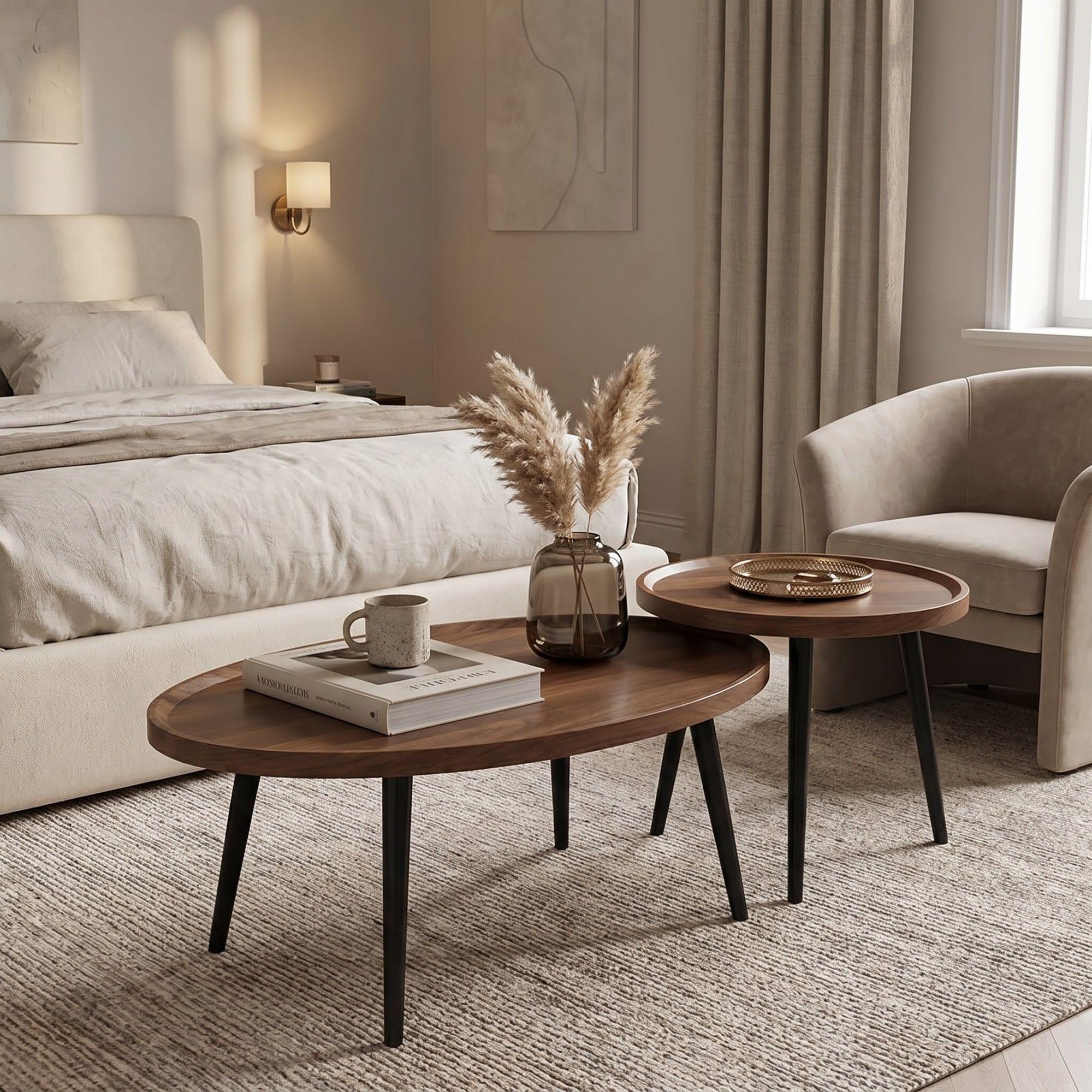Juego Mesa De Centro Living Vanguardia Madera Nactural Jsc05-7