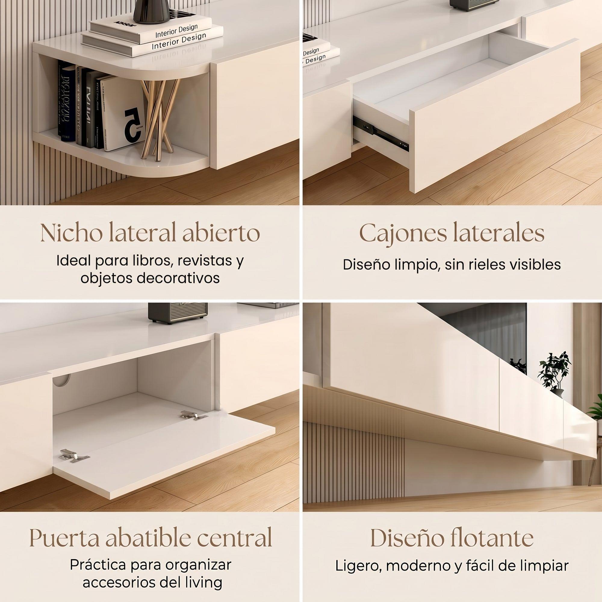 Rack Tv Flotante 160cm De Ancho 3 Puertas Hecho Por Melamina-3