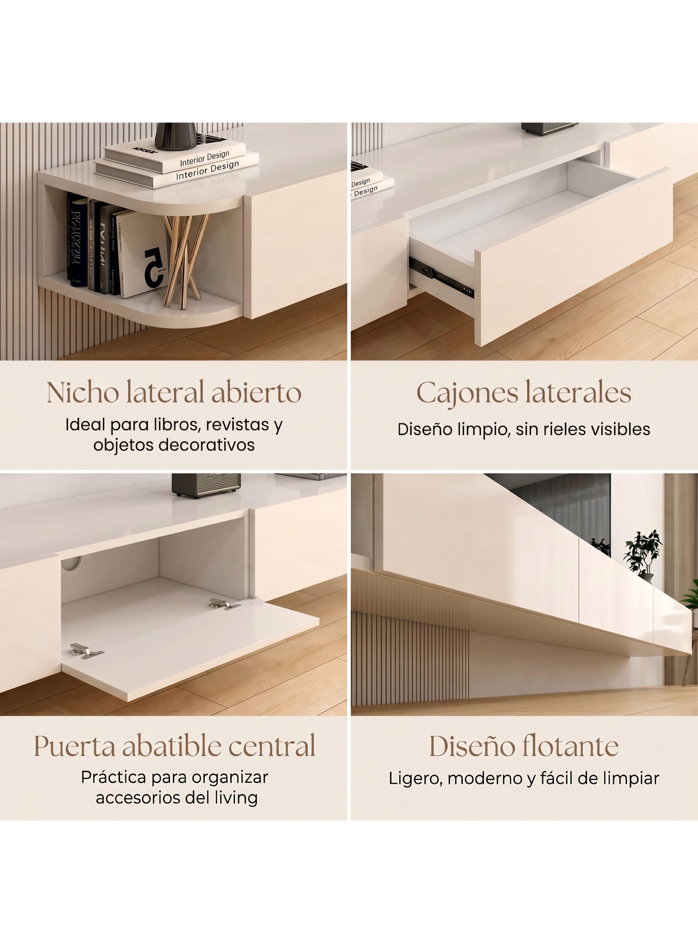 Rack Tv Flotante 160cm De Ancho 3 Puertas Hecho Por Melamina-3