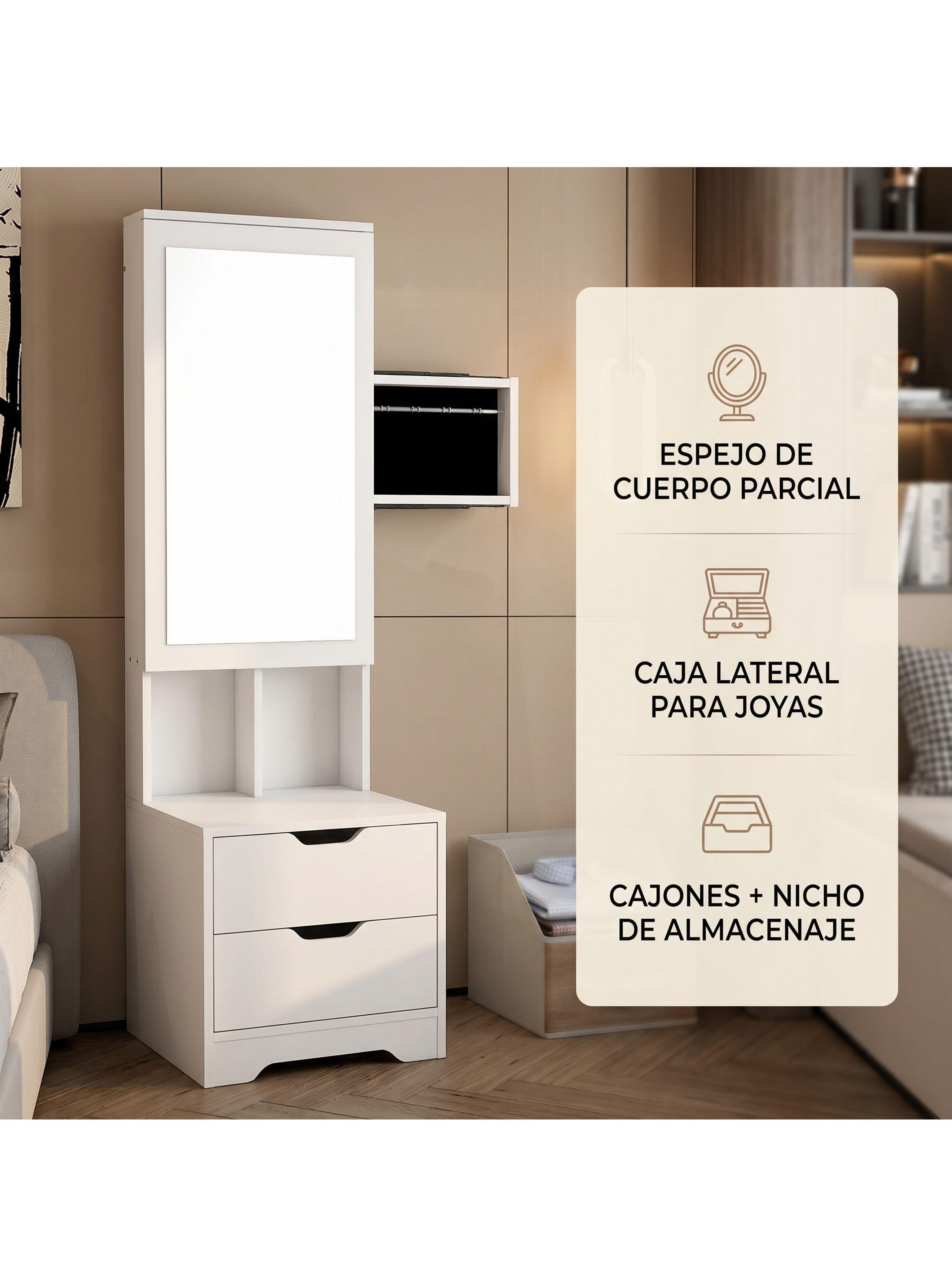 Velador Alto 160x40x50cm Con Espejo Y Espacio Para Almacenar Mate Blanco Con Joyero-1